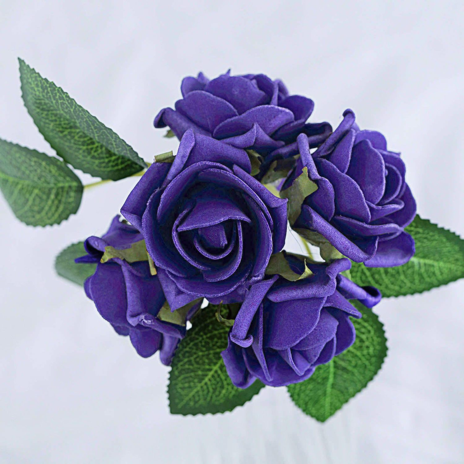 Craft Flowers | 24 Roses Purple Artificial Foam Flowers With Stem Wire and Leaves 2″ Craft Flowers Craft Flowers