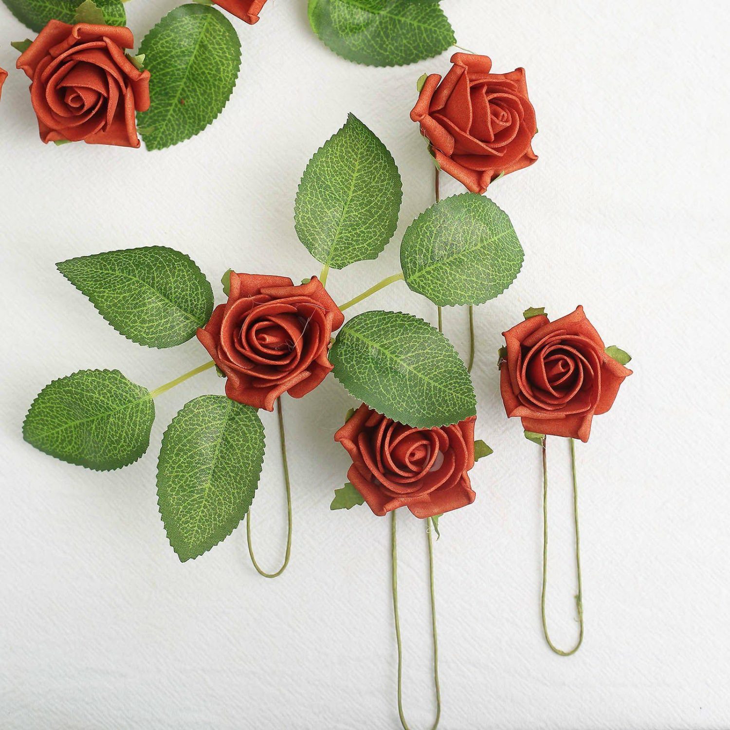 Craft Flowers | 24 Roses Terracotta (Rust) Artificial Foam Flowers With Stem Wire and Leaves 2″ Craft Flowers Craft Flowers