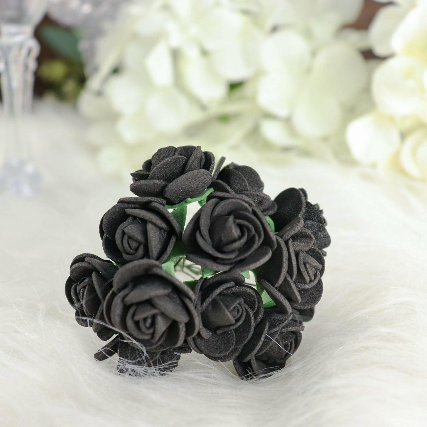 Craft Flowers | 48 Roses Black Real Touch Artificial DIY Foam Rose Flowers With Stem, Craft Rose Buds 1″ Craft Flowers Black