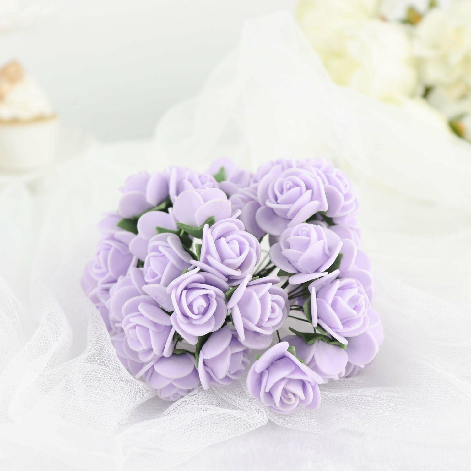 Craft Flowers | 48 Roses Lavender Lilac Real Touch Artificial DIY Foam Rose Flowers With Stem, Craft Rose Buds 1″ Craft Flowers Craft Flowers