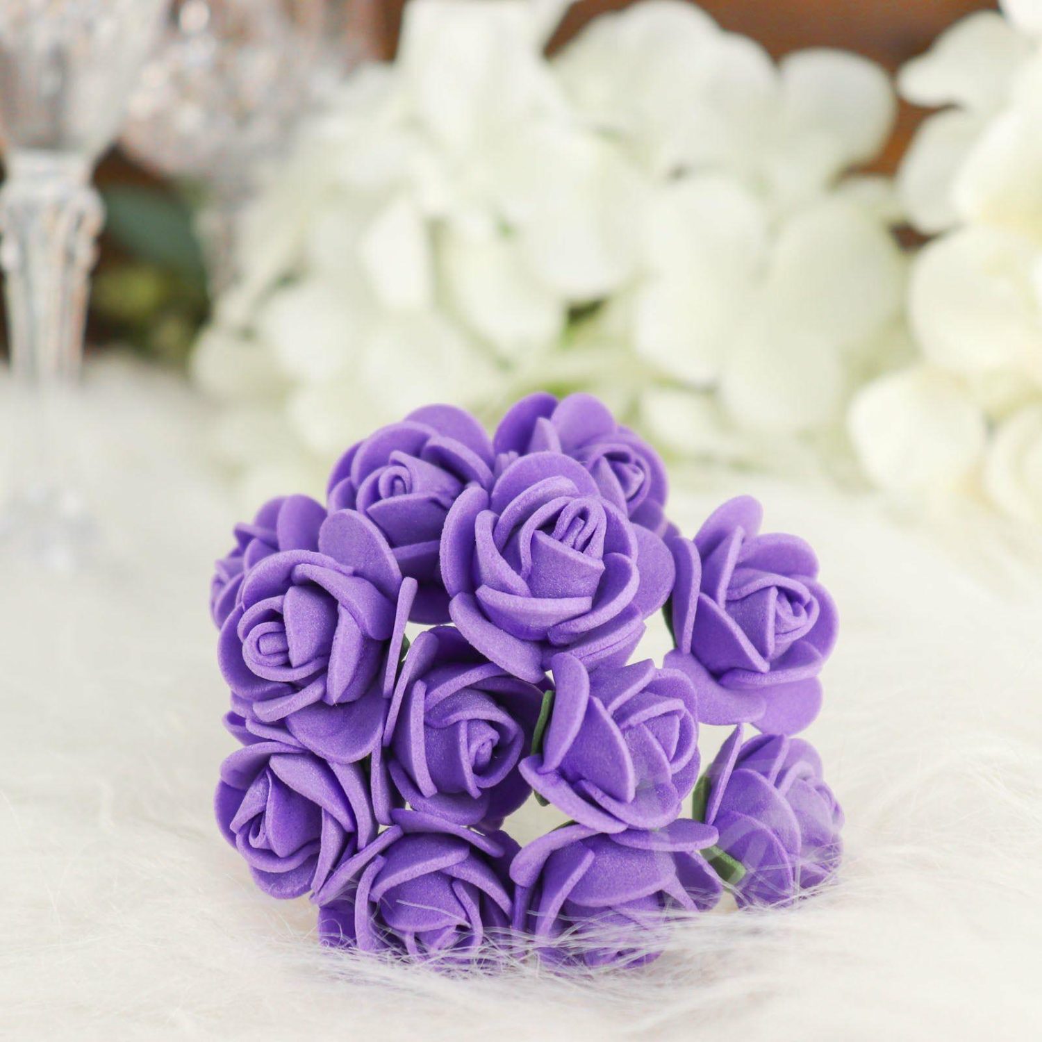 Craft Flowers | 48 Roses Purple Real Touch Artificial DIY Foam Rose Flowers With Stem, Craft Rose Buds 1″ Craft Flowers Craft Flowers