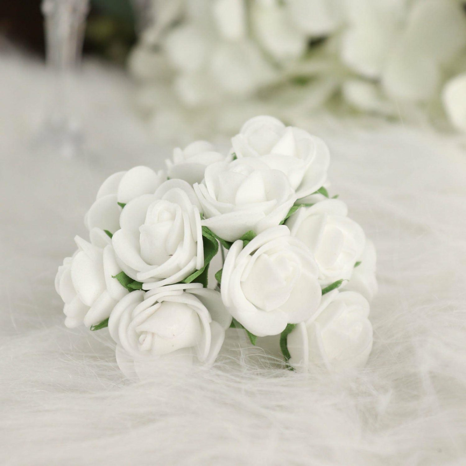 Craft Flowers | 48 Roses White Real Touch Artificial DIY Foam Rose Flowers With Stem, Craft Rose Buds 1″ Craft Flowers Craft Flowers