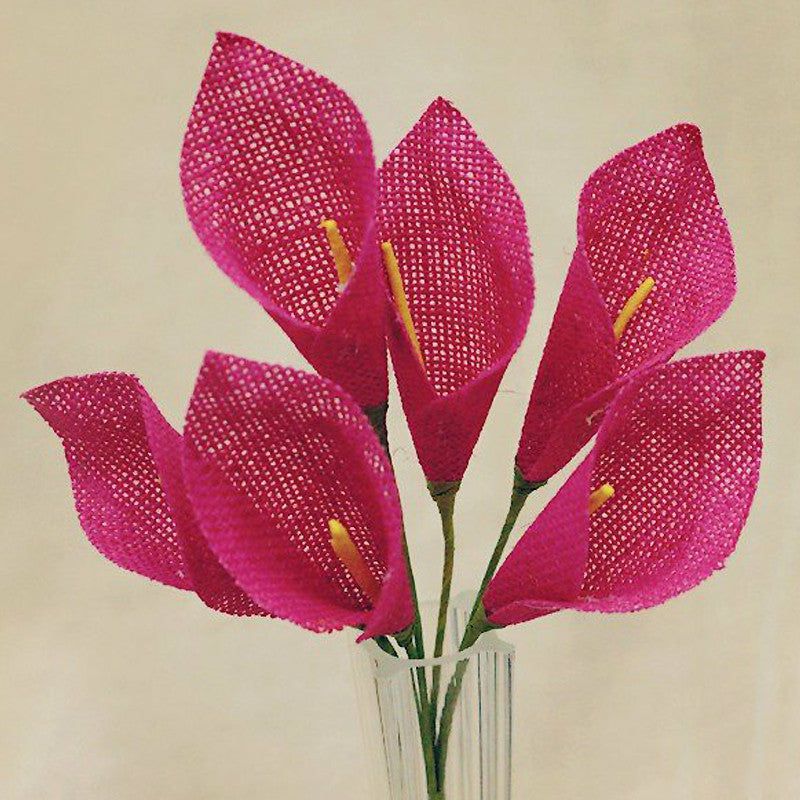 Craft Flowers | 6 Bushes 36 Pcs Fuchsia Burlap Calla Lily Flowers 12″ Craft Flowers Craft Flowers