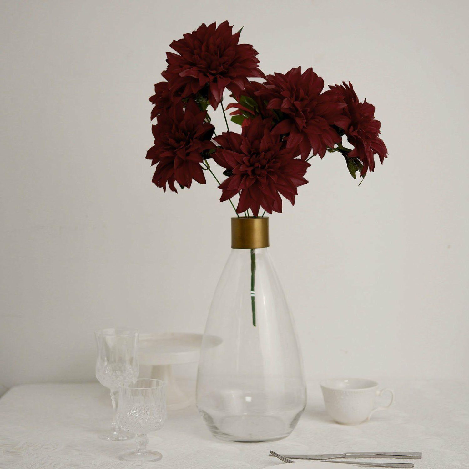 Dahlia & Daisy | 2 Bouquets Burgundy Artificial Silk Dahlia Flower Spray Bushes 20″ Artificial Flowers Burgundy