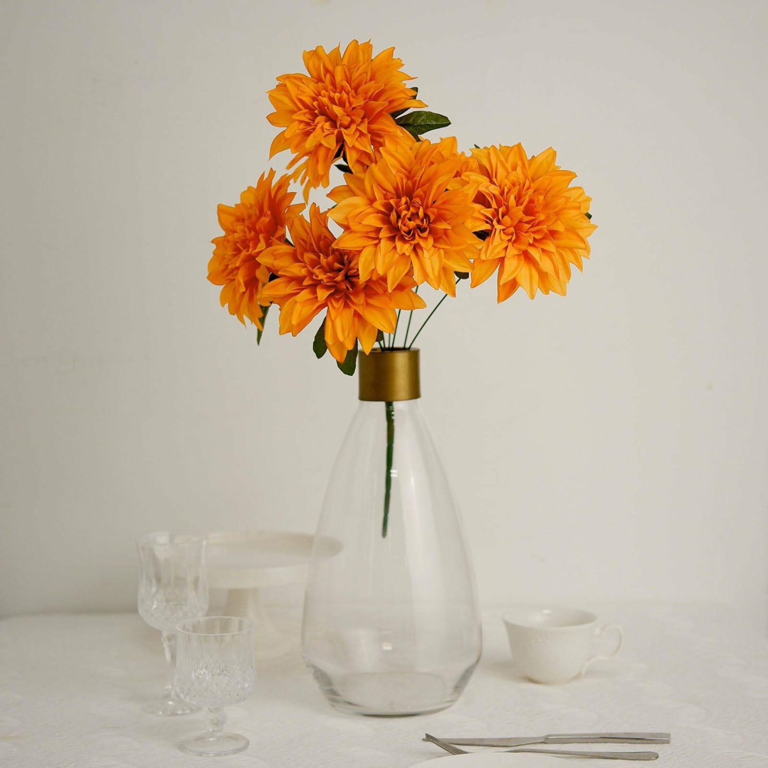 Dahlia & Daisy | 2 Bouquets Orange Artificial Silk Dahlia Flower Spray Bushes 20″ Artificial Flowers Dahlia & Daisy