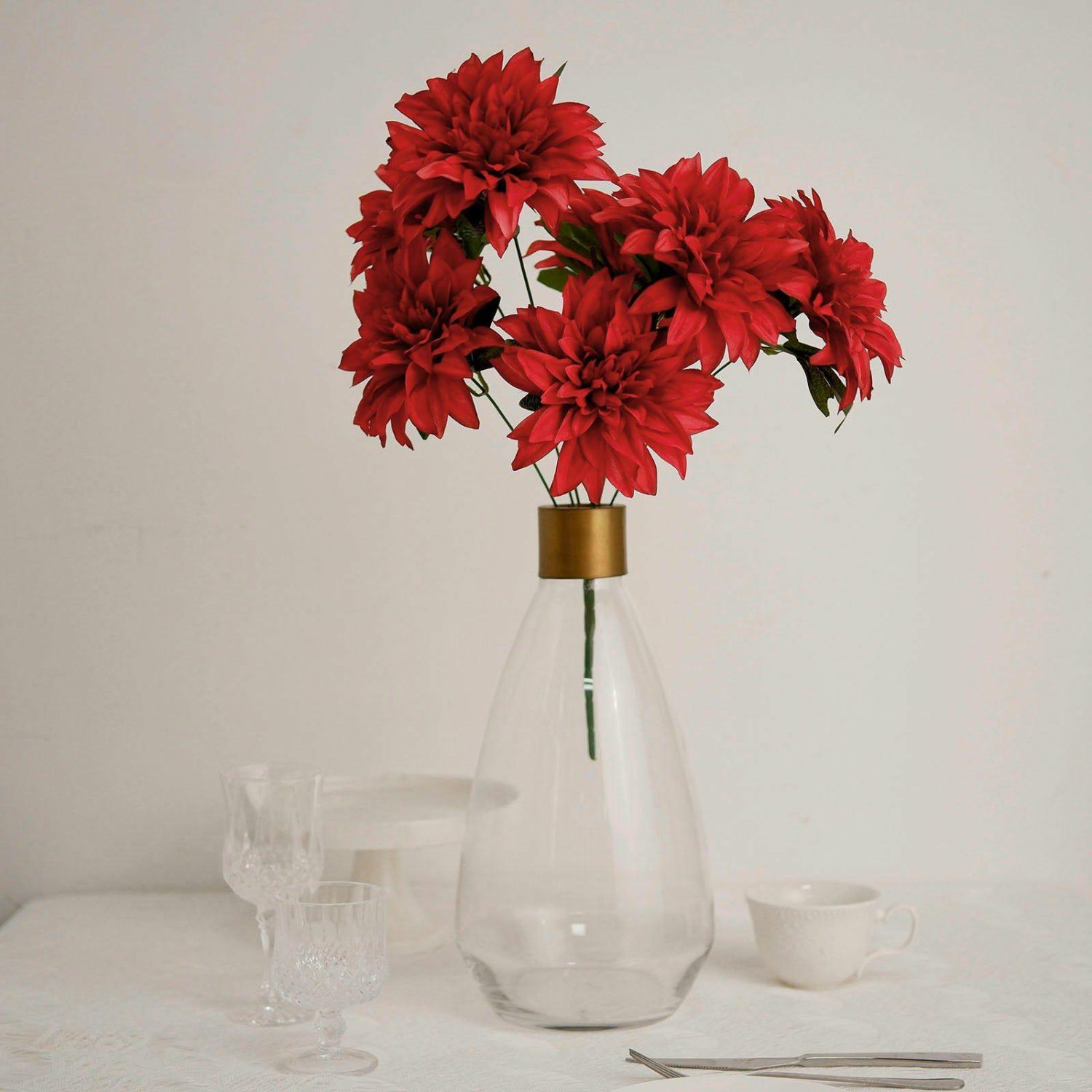 Dahlia & Daisy | 2 Bouquets Red Artificial Silk Dahlia Flower Spray Bushes 20″ Artificial Flowers Dahlia & Daisy