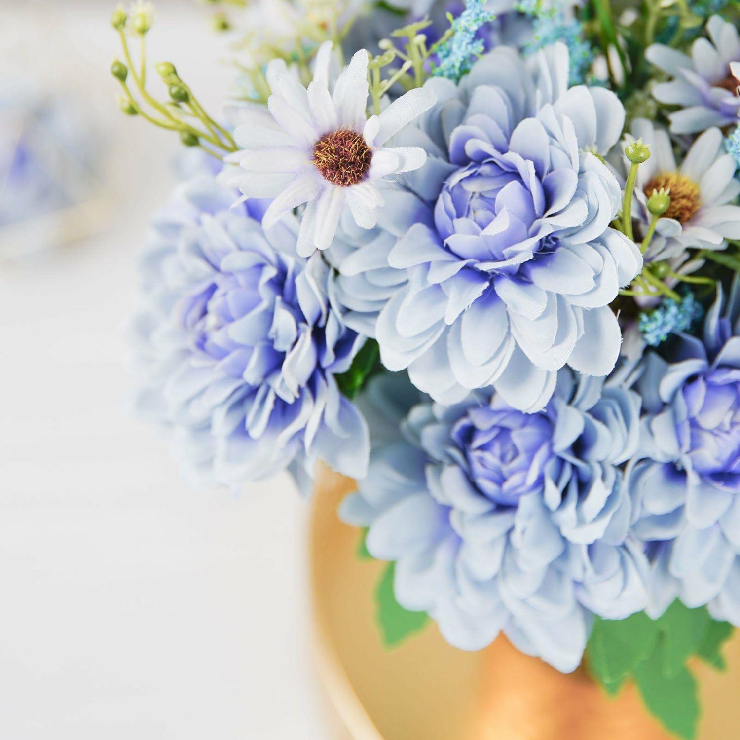 Dahlia & Daisy | 2 Bushes Dusty Blue Artificial Silk Dahlia Flower Bouquet Spray Artificial Flowers Dahlia & Daisy