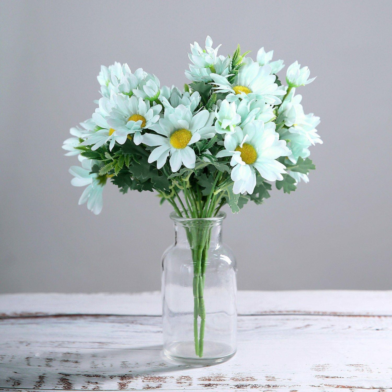 Dahlia & Daisy | 4 Bushes Baby Blue Artificial Silk Daisy Flower Bouquet Branches 11″ Artificial Flowers Blue