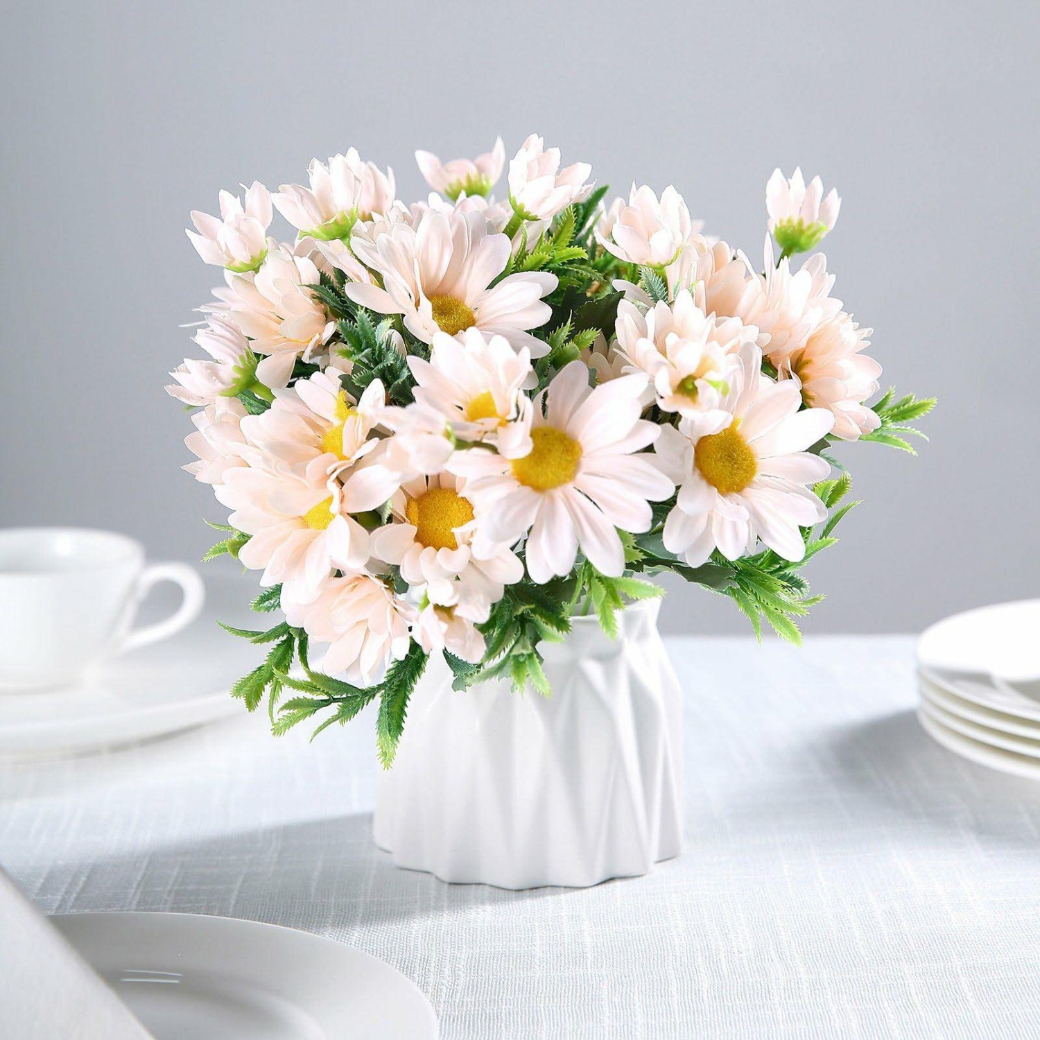 Dahlia & Daisy | 4 Bushes Blush Artificial Silk Daisy Flower Bouquet Branches 11″ Artificial Flowers Blush