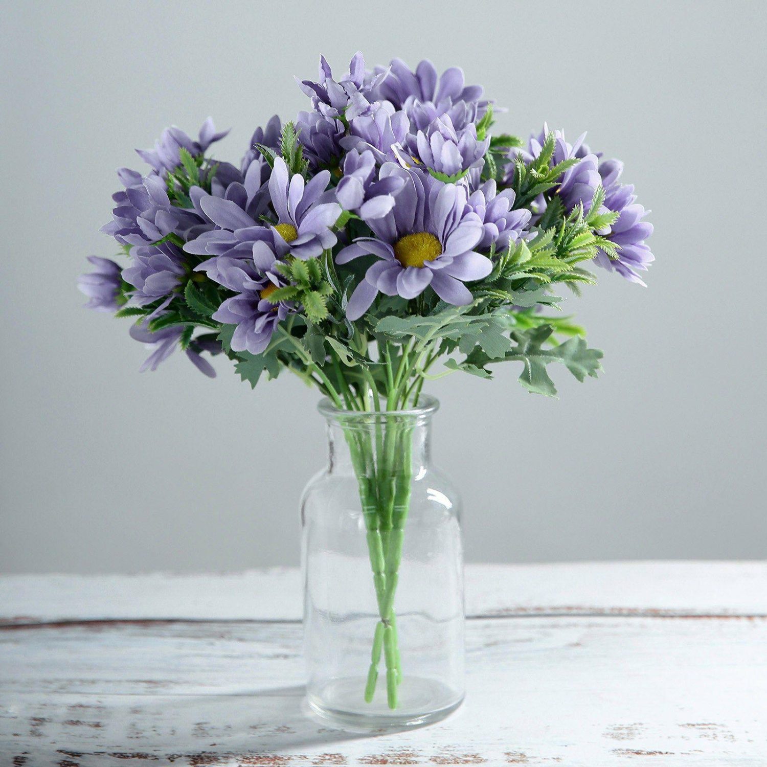 Dahlia & Daisy | 4 Bushes Lavender Lilac Artificial Silk Daisy Flower Bouquet Branches 11″ Artificial Flowers Dahlia & Daisy