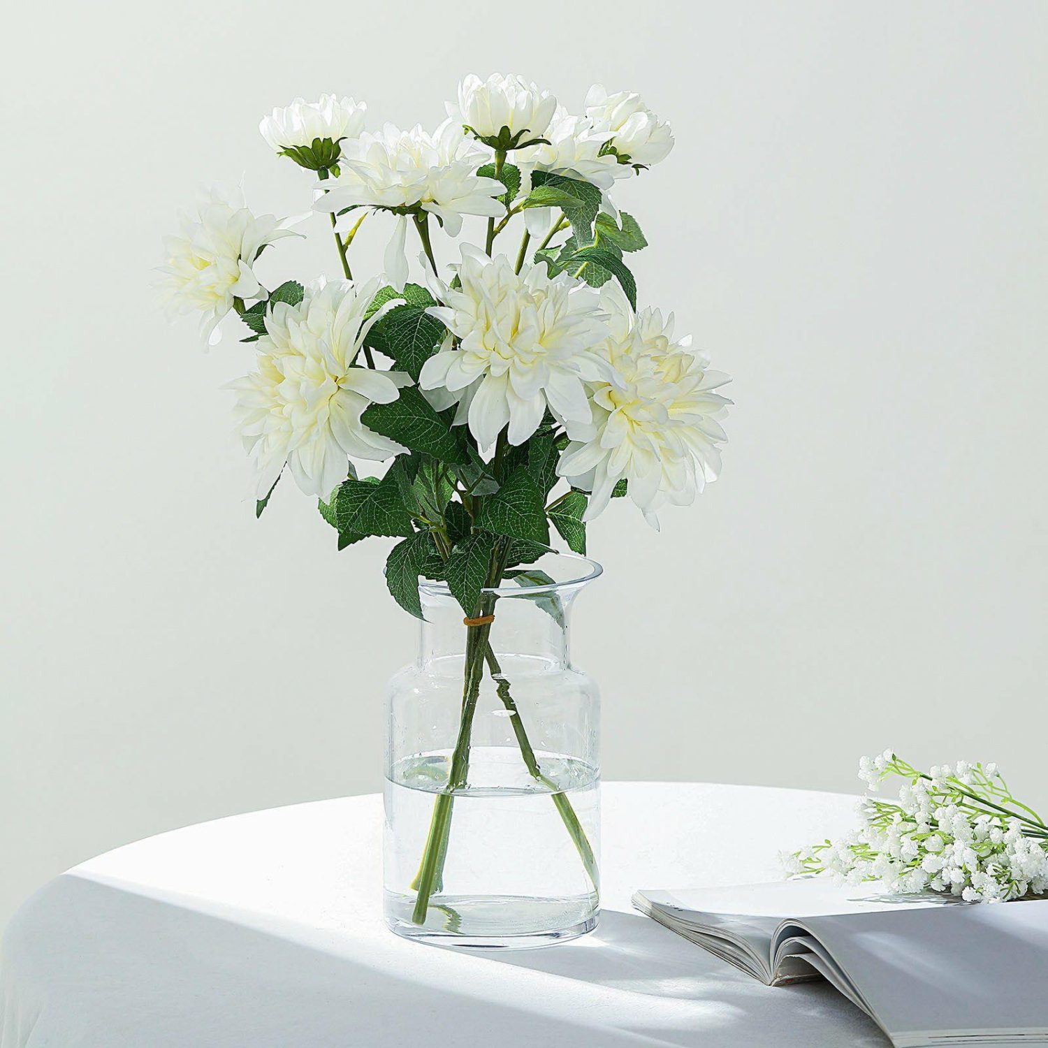 Dahlia & Daisy | Ivory Artificial Dahlia Silk Flower Stems, Faux Floral Spray 30″ Tall Artificial Flowers Dahlia & Daisy