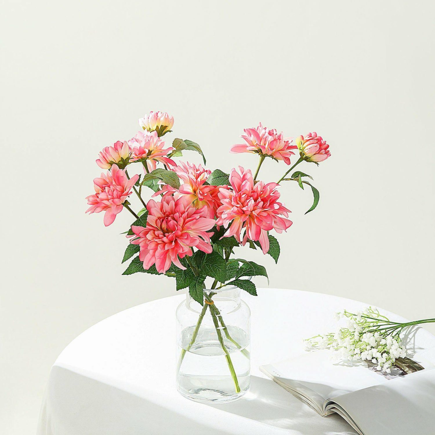 Dahlia & Daisy | Pink Artificial Dahlia Silk Flower Stems, Faux Floral Spray 30″ Tall Artificial Flowers Dahlia & Daisy