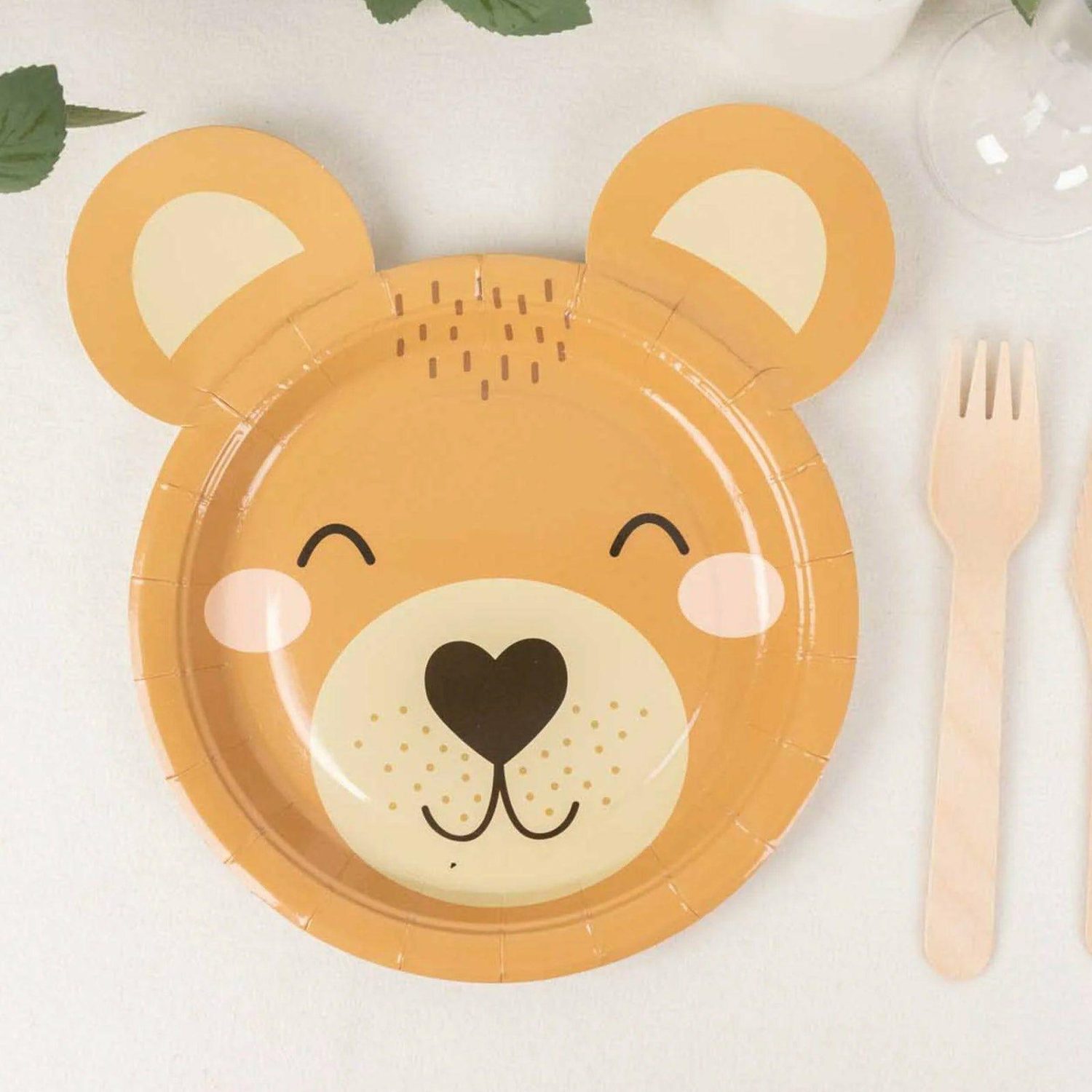 Dessert Servewares | 25 Pack Brown Teddy Bear Dessert Appetizer Paper Plates, 7″ Round Animal Print Disposable Baby Shower Party Plates – 300GSM Cake & Dessert Table Brown