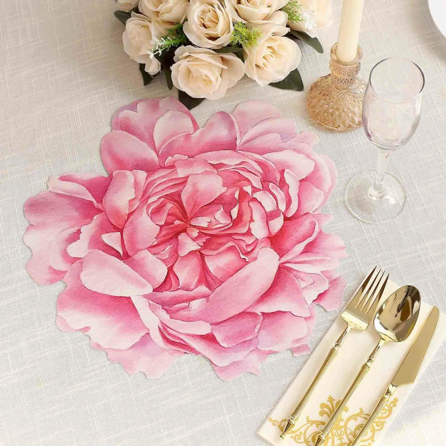 Disposable Chargers | 10 Pack Pink Peony Flower Cardboard Paper Placemats, 14″ Disposable Floral Table Mats – 400GSM Chargers Disposable Chargers