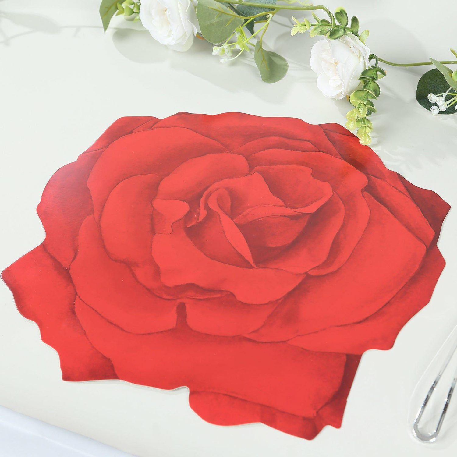 Disposable Chargers | 10 Pack Red Rose Flower Cardboard Paper Placemats, 14″ Disposable Floral Table Mats – 400GSM Chargers Disposable Chargers