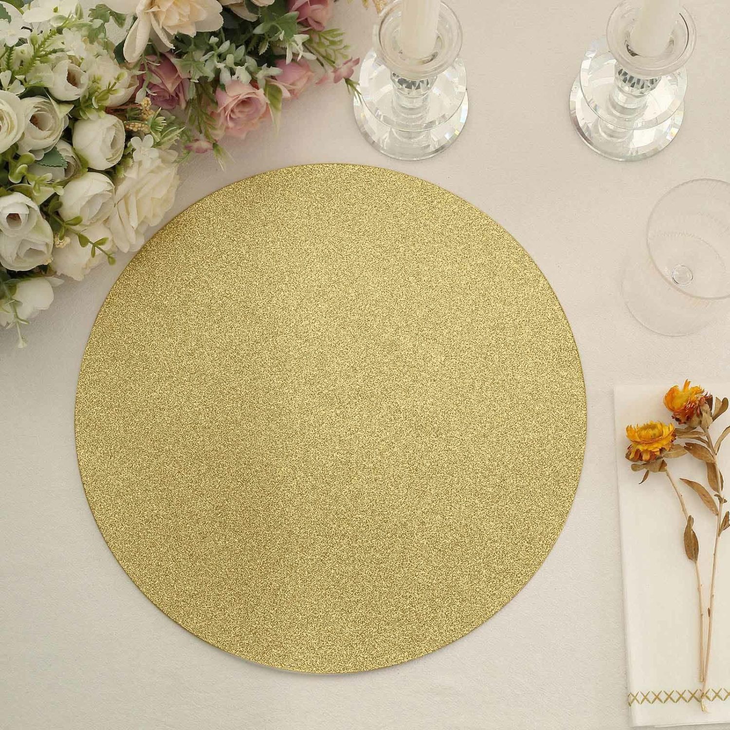 Disposable Chargers | 20 Pack Gold Glitter Round Paper Table Placemats, Disposable Dining Table Mats 210 GSM 13″ Chargers Disposable Chargers