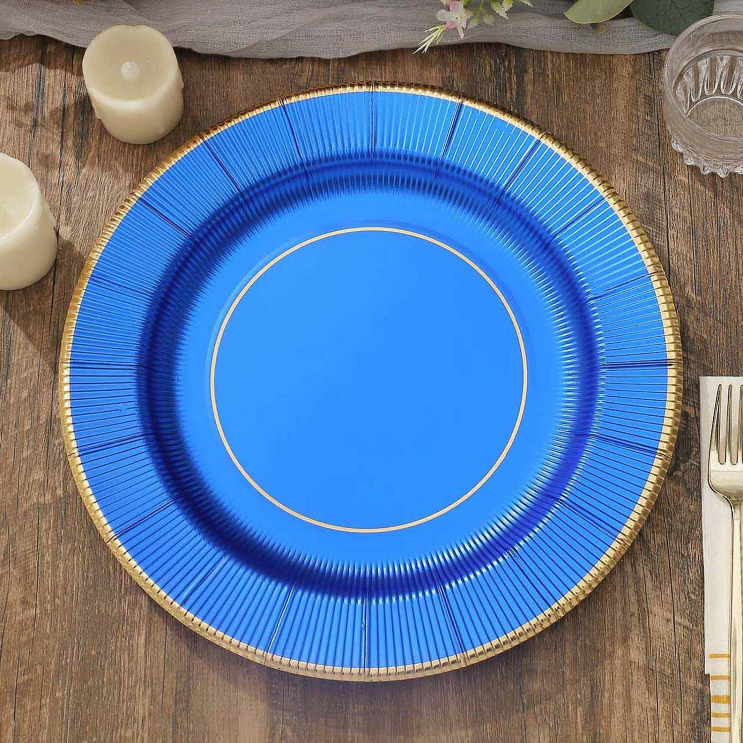 Disposable Chargers | 25 Pack Royal Blue Sunray Disposable Serving Plates, Heavy Duty Paper Charger Plates 350 GSM 13″ Chargers Disposable Chargers