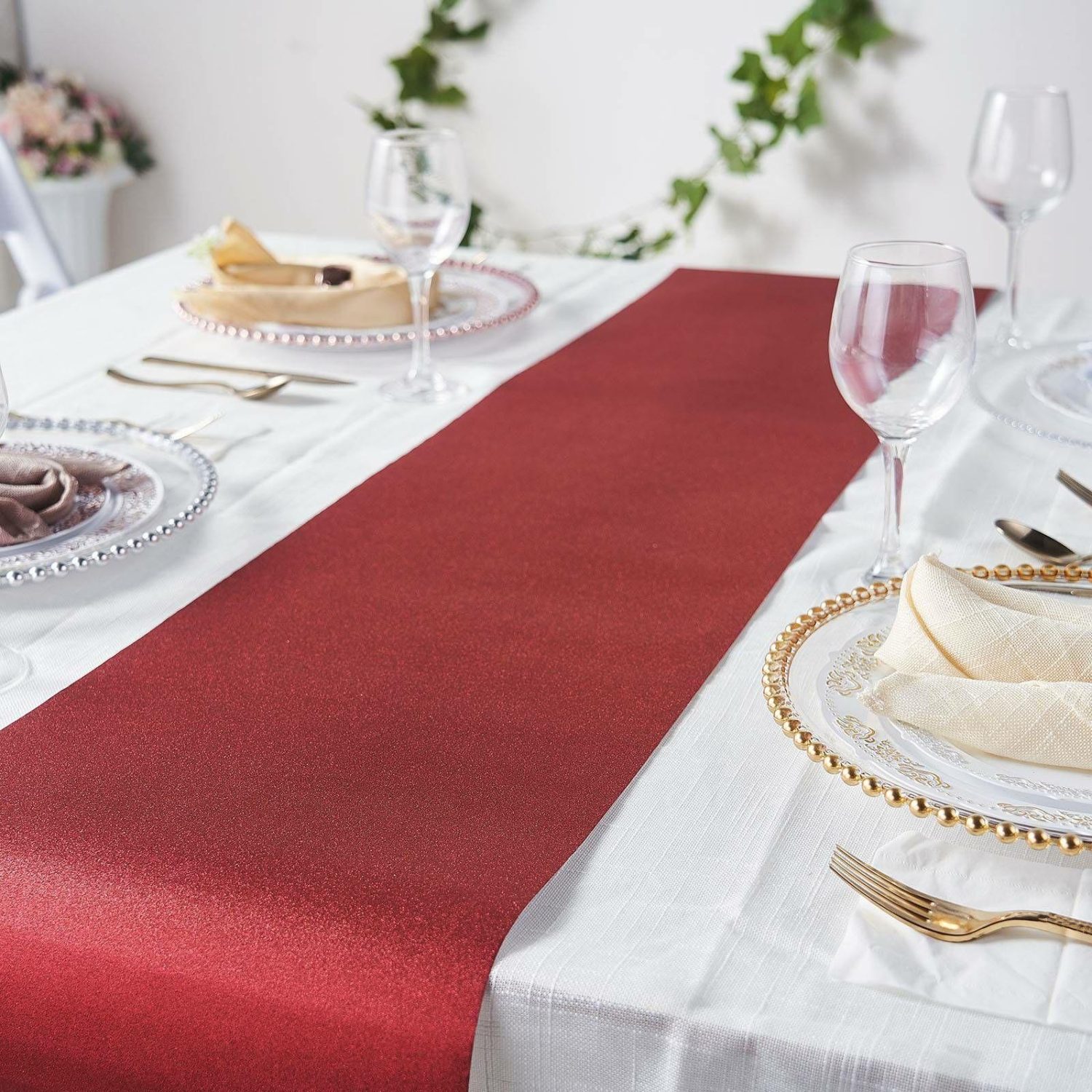 Disposable Runners | Burgundy Glitzing Glitter Table Runner, Disposable Paper Table Runner 9ft Disposable Runners Burgundy