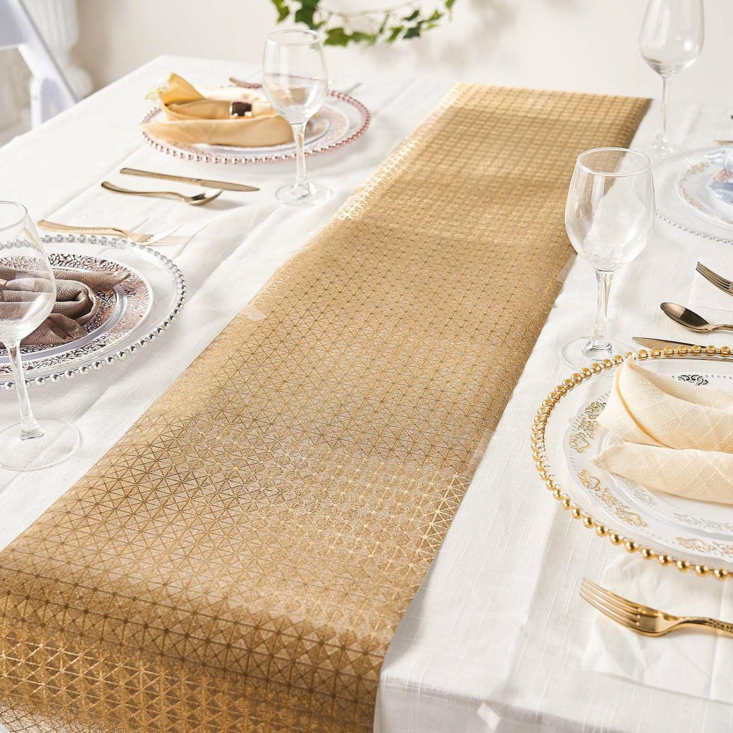 Disposable Runners | Gold Glamorous Geometric Print Table Runner, Disposable Paper Table Runner 9ft Disposable Runners Disposable Runners