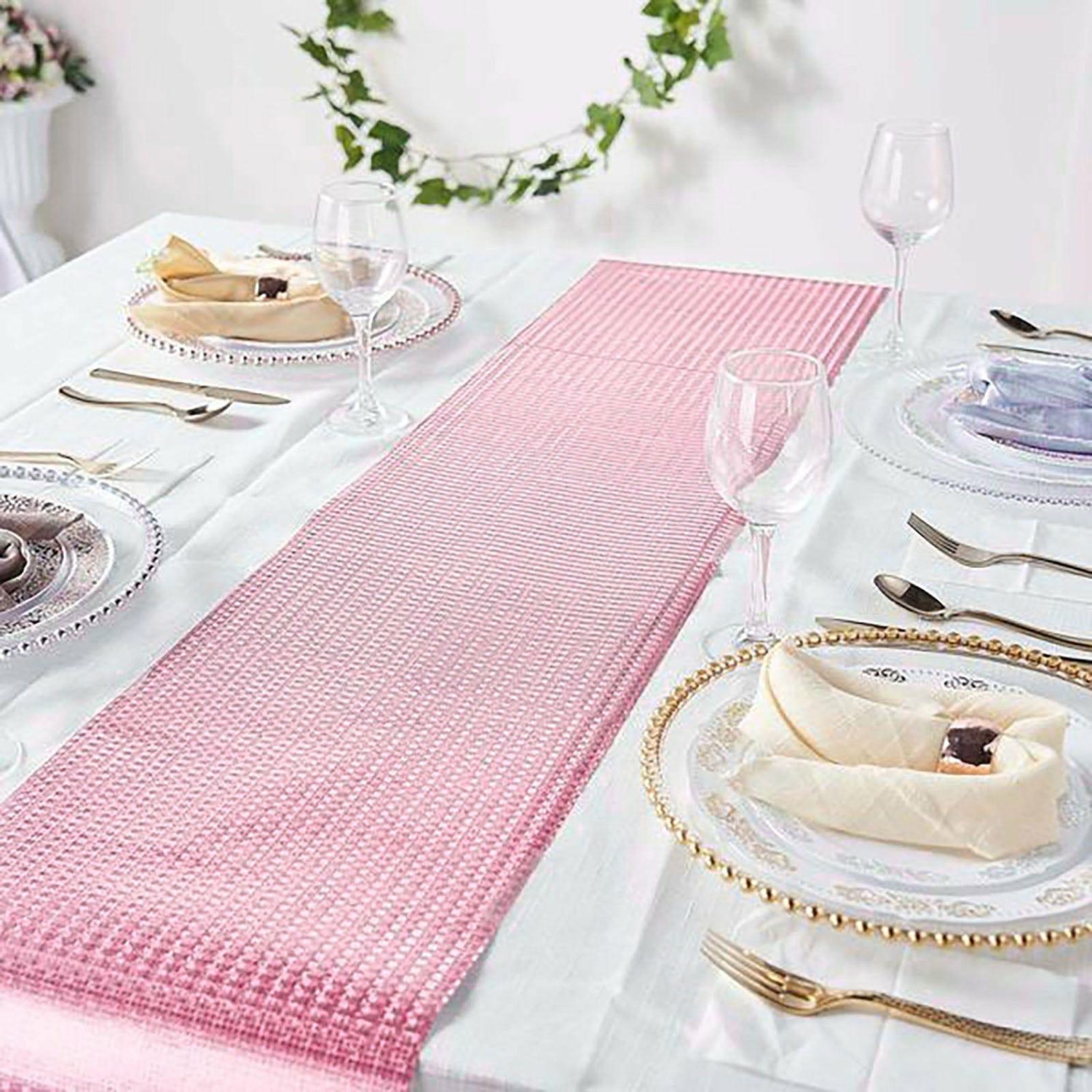 Disposable Runners | Rose Gold Glamorous Sequin Print Table Runner, Disposable Paper Table Runner 9ft Disposable Runners Disposable Runners