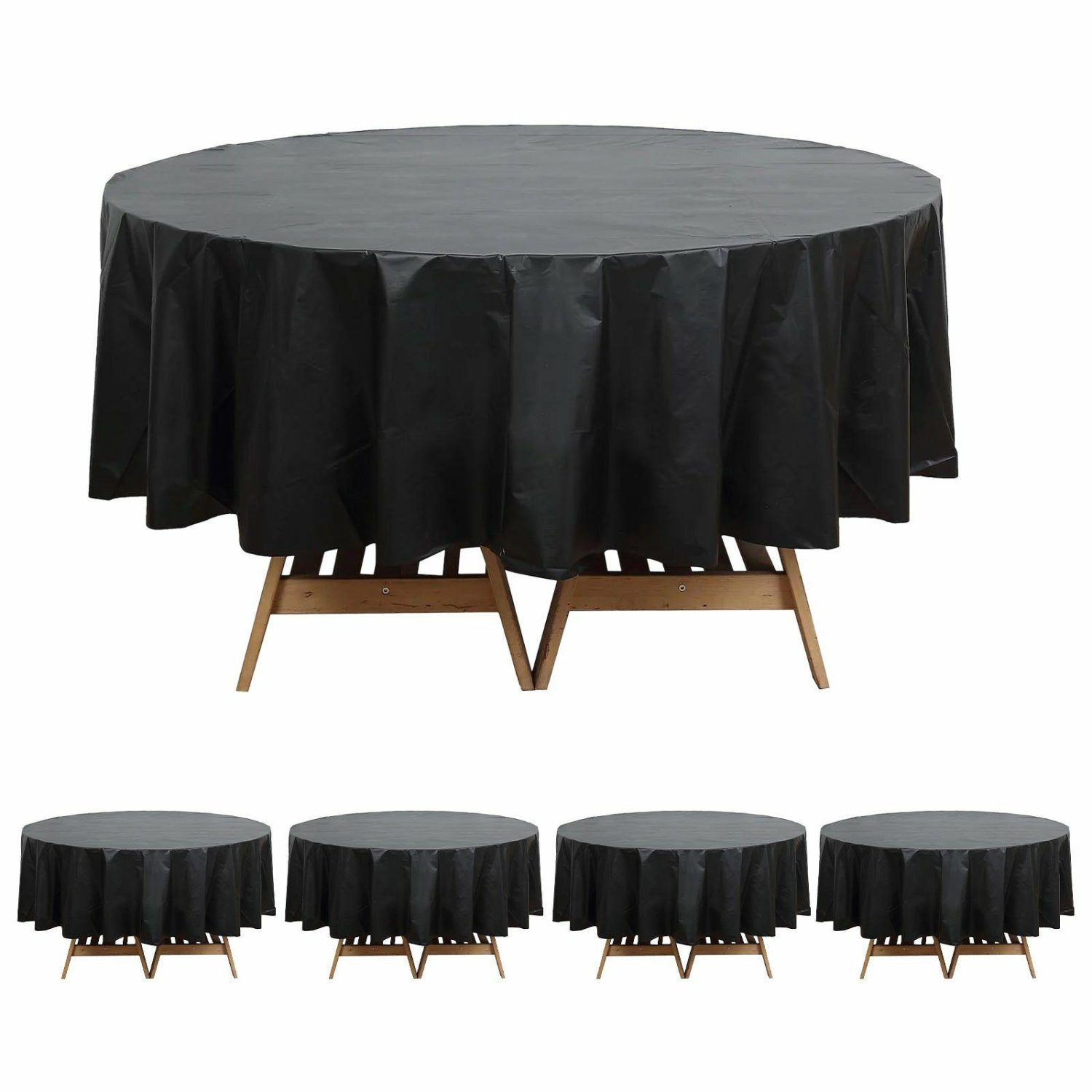 Disposable Tablecloth | 5 Pack Black Round Plastic Table Covers, 84″ PVC Waterproof Disposable Tablecloths Disposable Table Cover Black