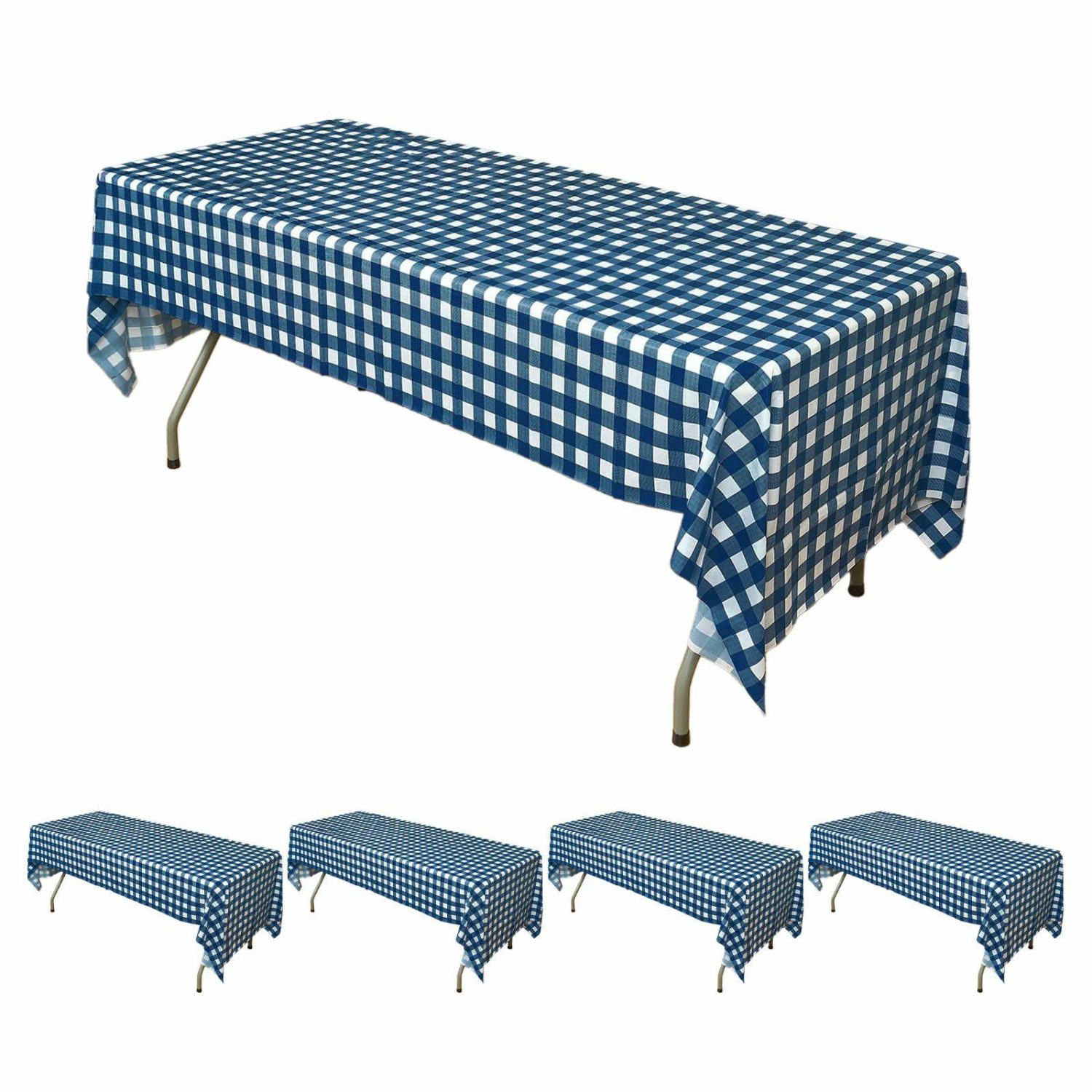 Disposable Tablecloth | 5 Pack Navy Blue Checkered Rectangle Plastic Table Covers, 54″x108″ PVC Waterproof Disposable Tablecloths Display Props Disposable Tablecloth