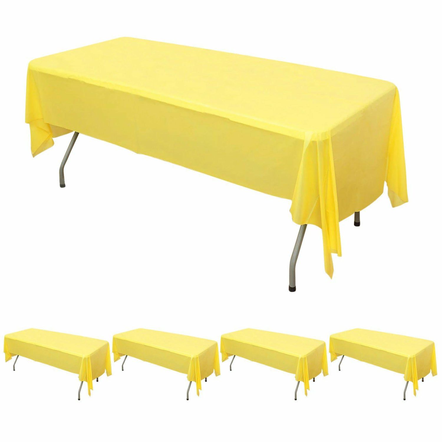 Disposable Tablecloth | 5 Pack Yellow Rectangle Plastic Table Covers, 54″x108″ PVC Waterproof Disposable Tablecloths Disposable Table Cover Disposable Tablecloth