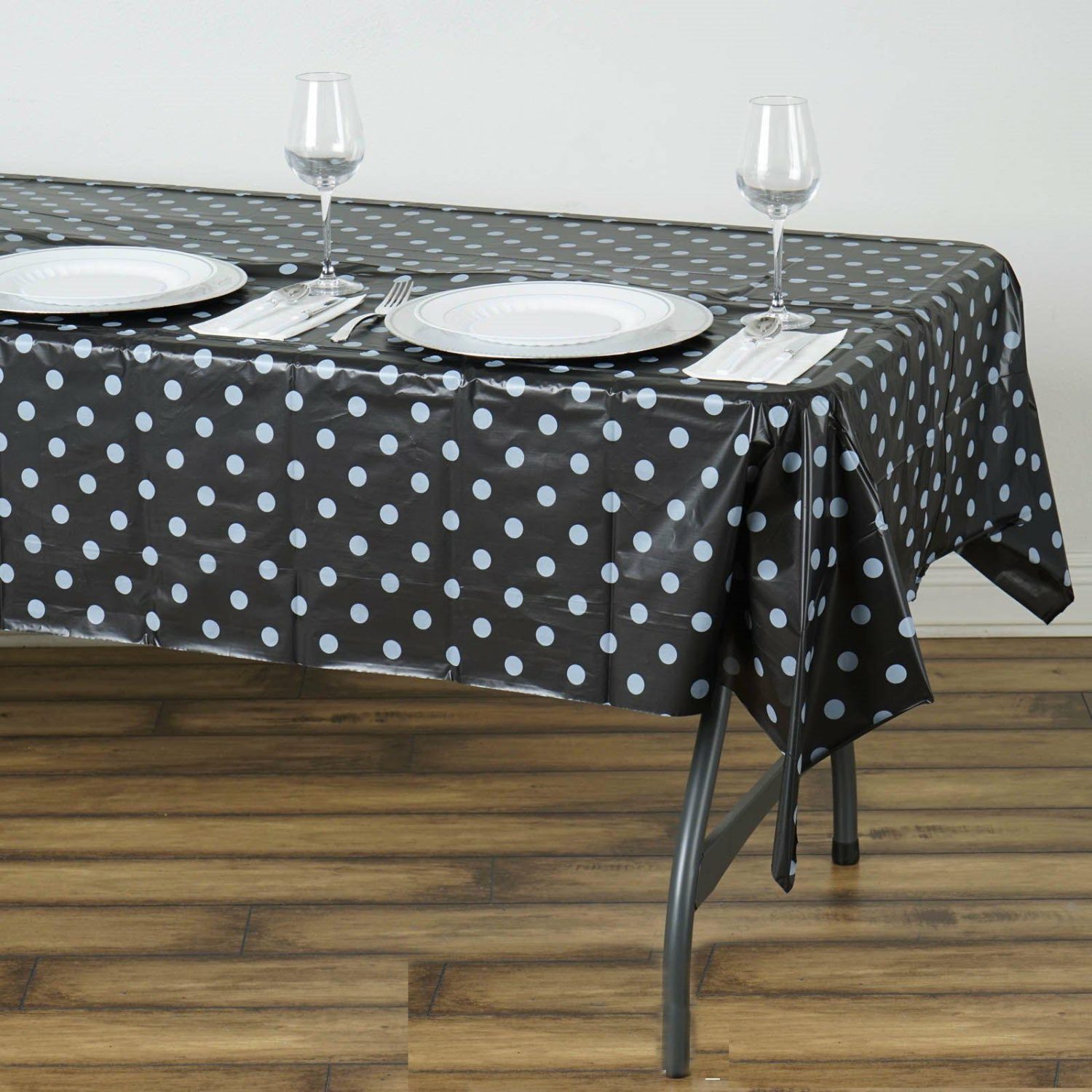 Disposable Tablecloth | Black White Polka Dot Rectangle Plastic Table Cover, 54″x108″ PVC Waterproof Disposable Tablecloth Disposable Table Cover Black