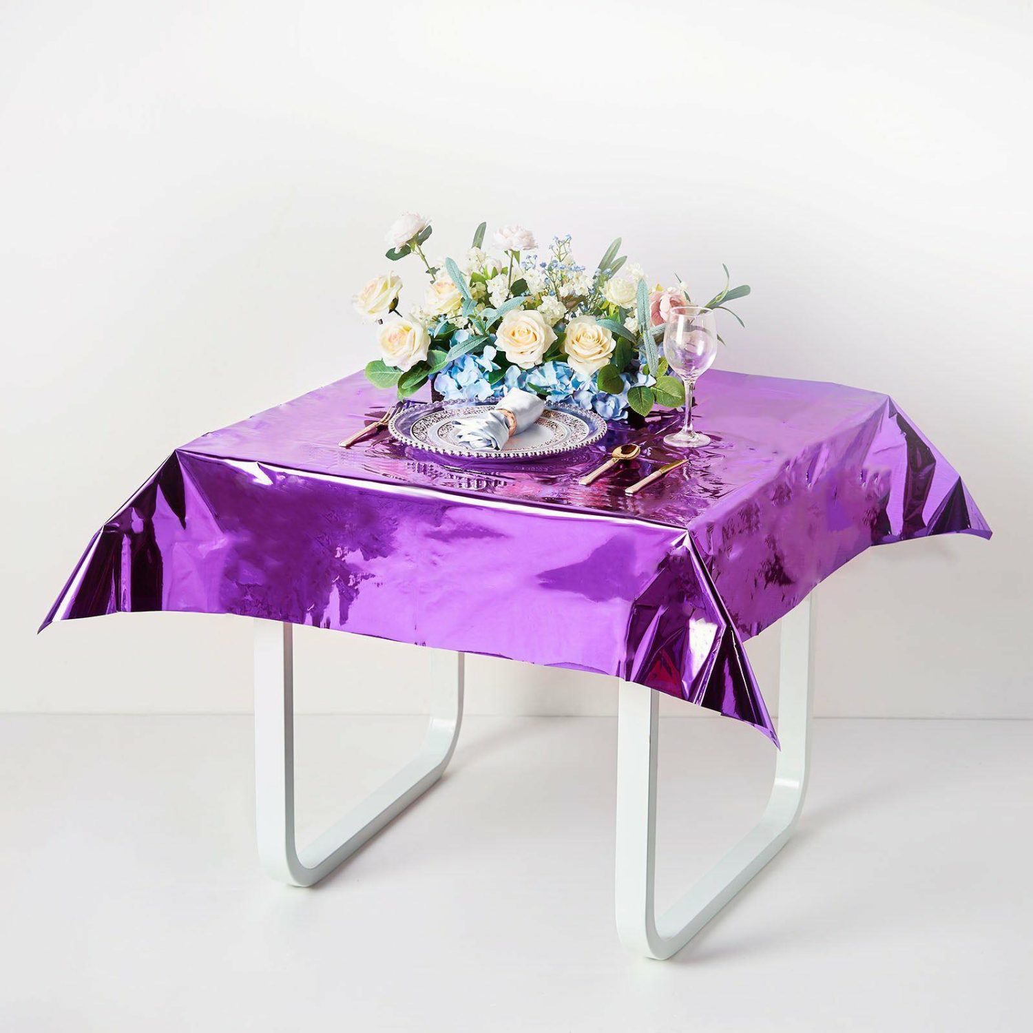 Disposable Tablecloth | Purple Metallic Foil Square Tablecloth, Disposable Table Cover 50″x50″ Disposable Table Cover Disposable Tablecloth