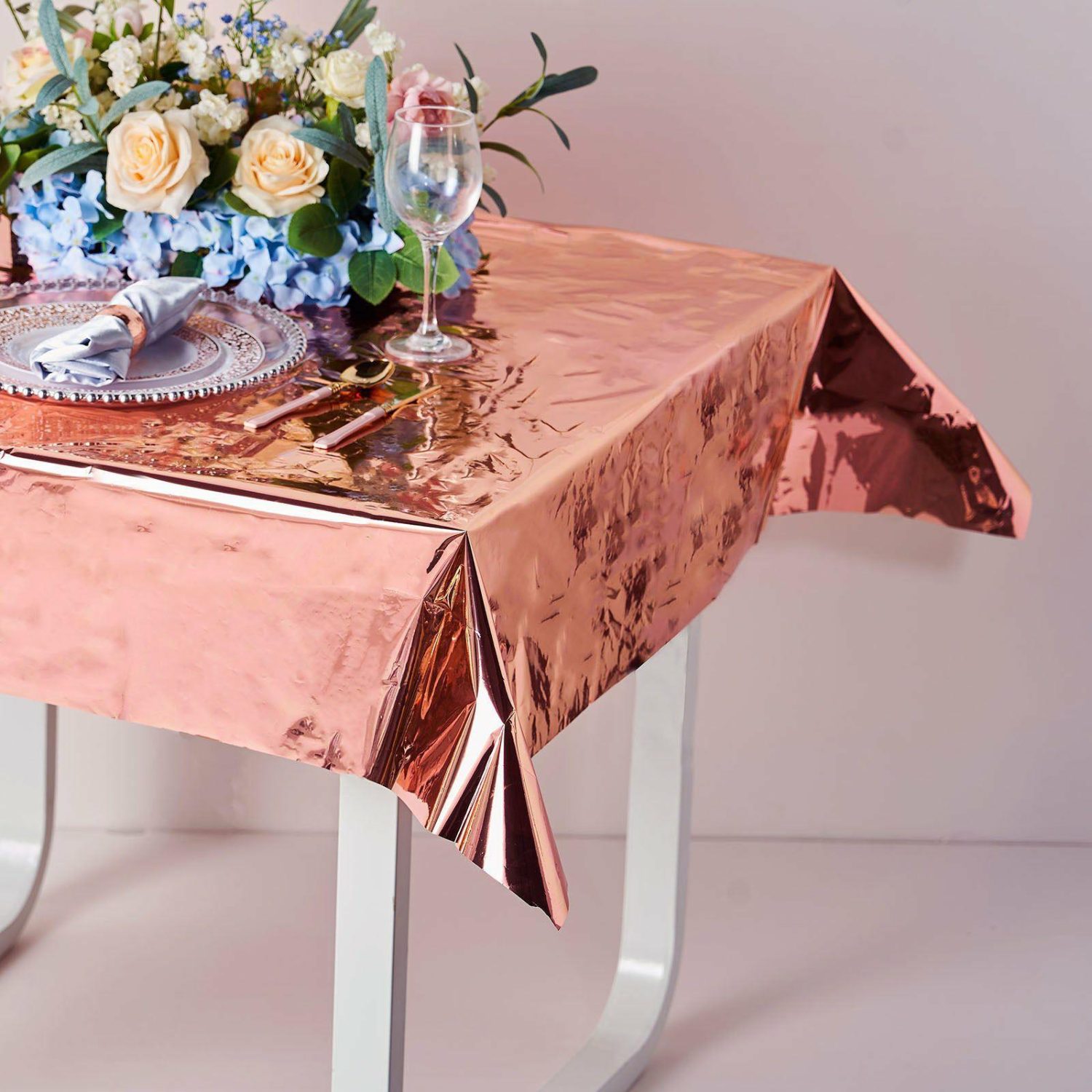 Disposable Tablecloth | Rose Gold Metallic Foil Square Tablecloth, Disposable Table Cover 50″x50″ Disposable Table Cover Disposable Tablecloth