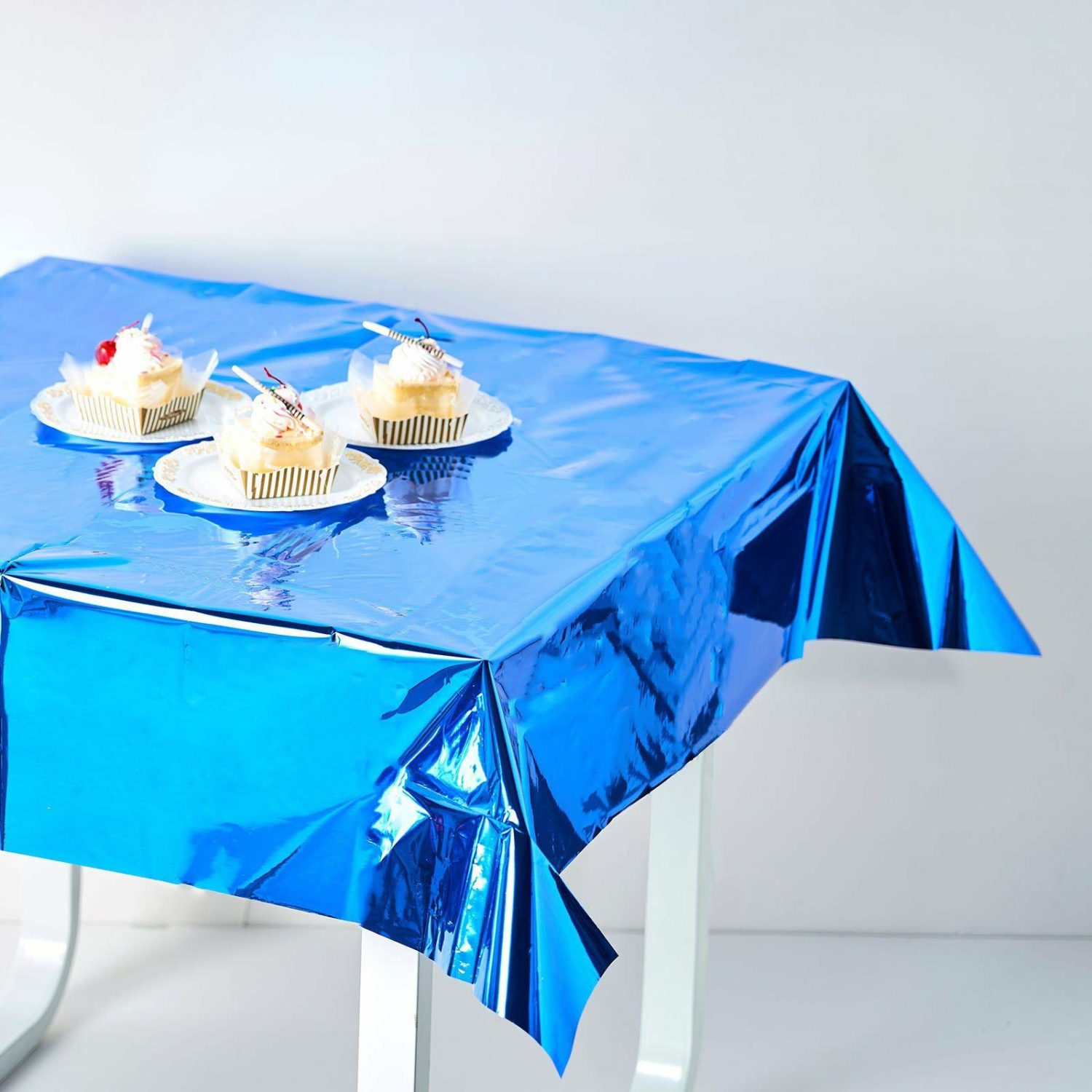 Disposable Tablecloth | Royal Blue Metallic Foil Square Tablecloth, Disposable Table Cover 50″x50″ Disposable Table Cover Disposable Tablecloth