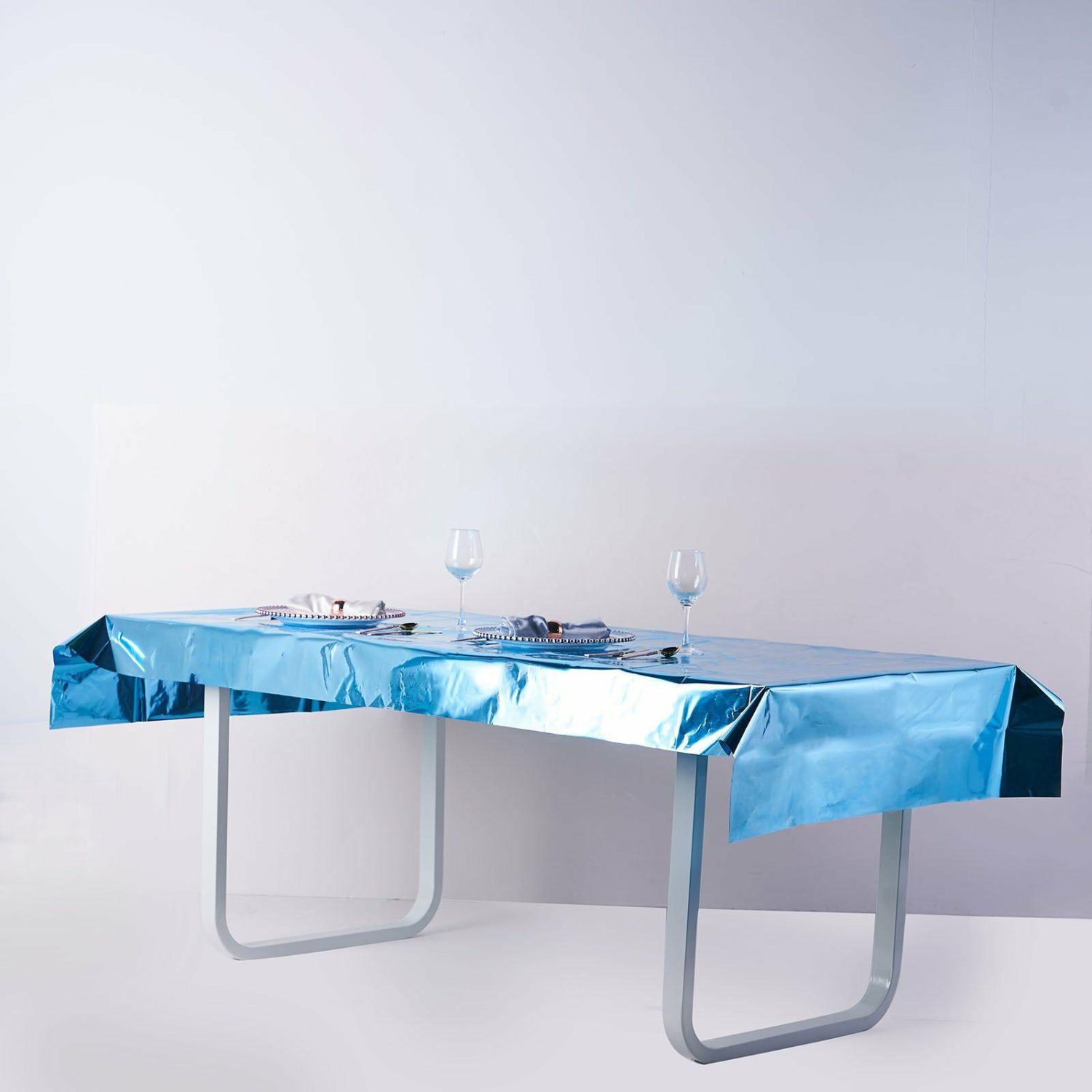 Disposable Tablecloth | Turquoise Metallic Foil Rectangle Tablecloth, Disposable Table Cover 40″x90″ Disposable Table Cover Disposable Tablecloth