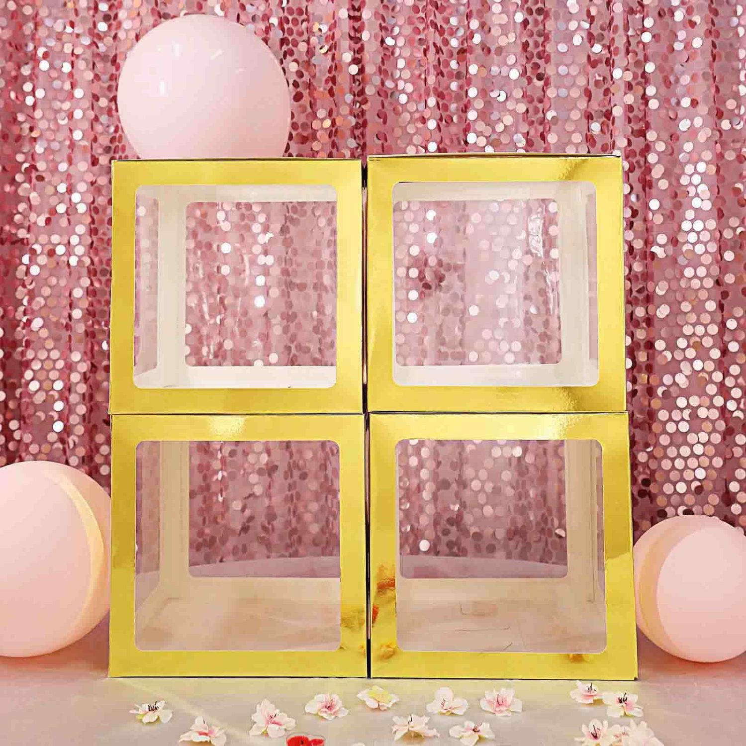 DIY Balloon Decorations | 2 Pack Metallic Gold Transparent DIY Balloon Boxes, Baby Shower Party Decoration Boxes 12″ Balloons DIY Balloon Decorations