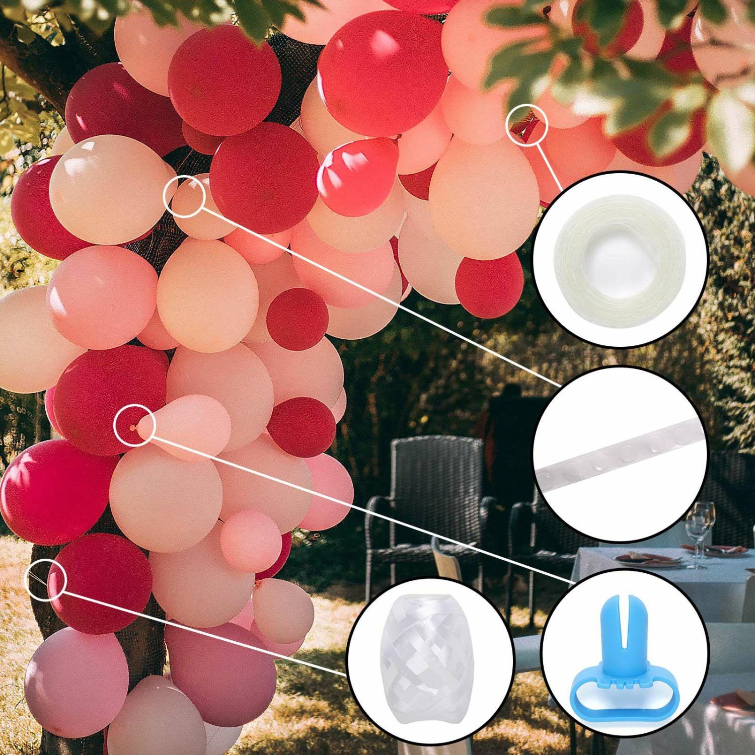 DIY Balloon Decorations | Balloon Garland Strip Decorating Kit DBL Sided Glue Dots and Ribbon 16ft Balloons DIY Balloon Decorations