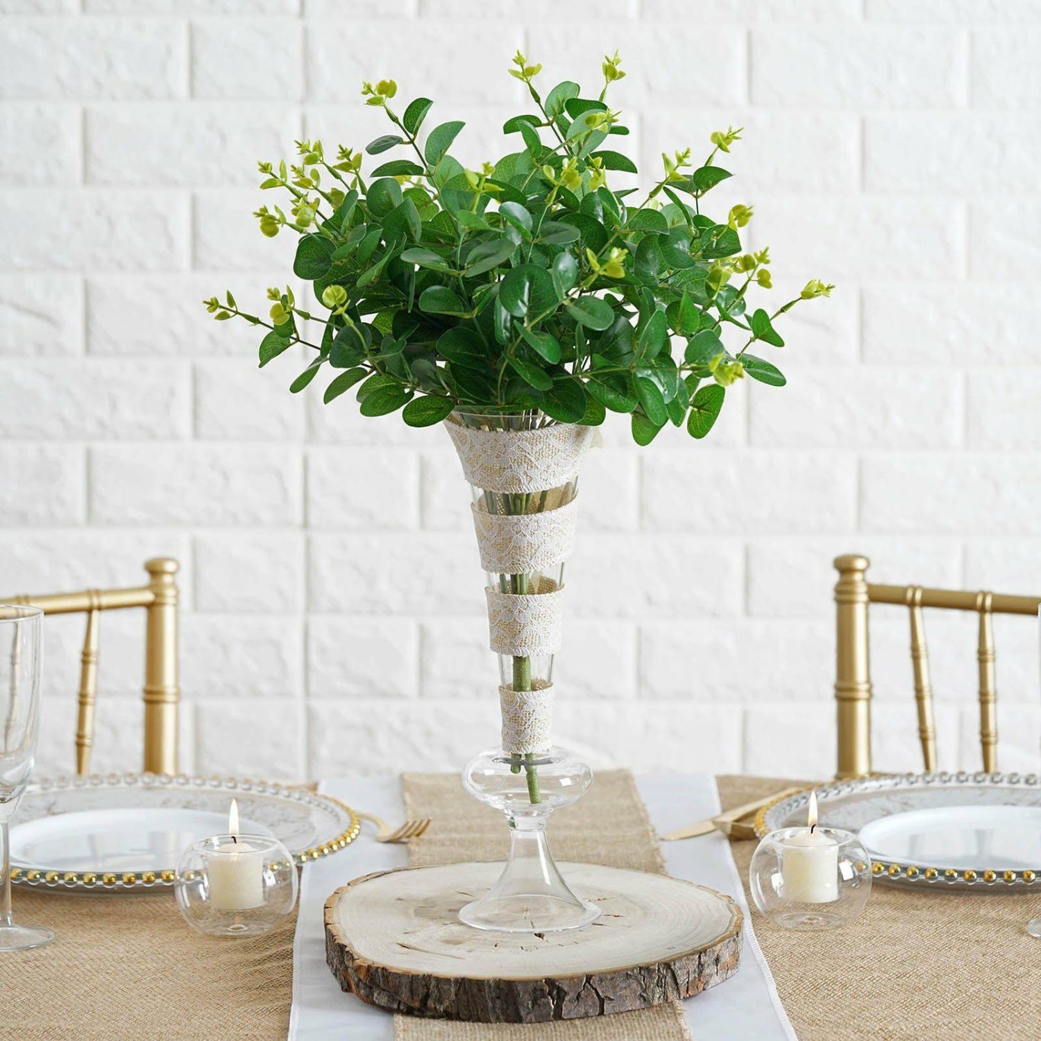 Eucalyptus & Boxwood | 2 Bushes Dark Green Artificial Eucalyptus Branch Bouquet Plants 19″ Artificial Plants Dark Green