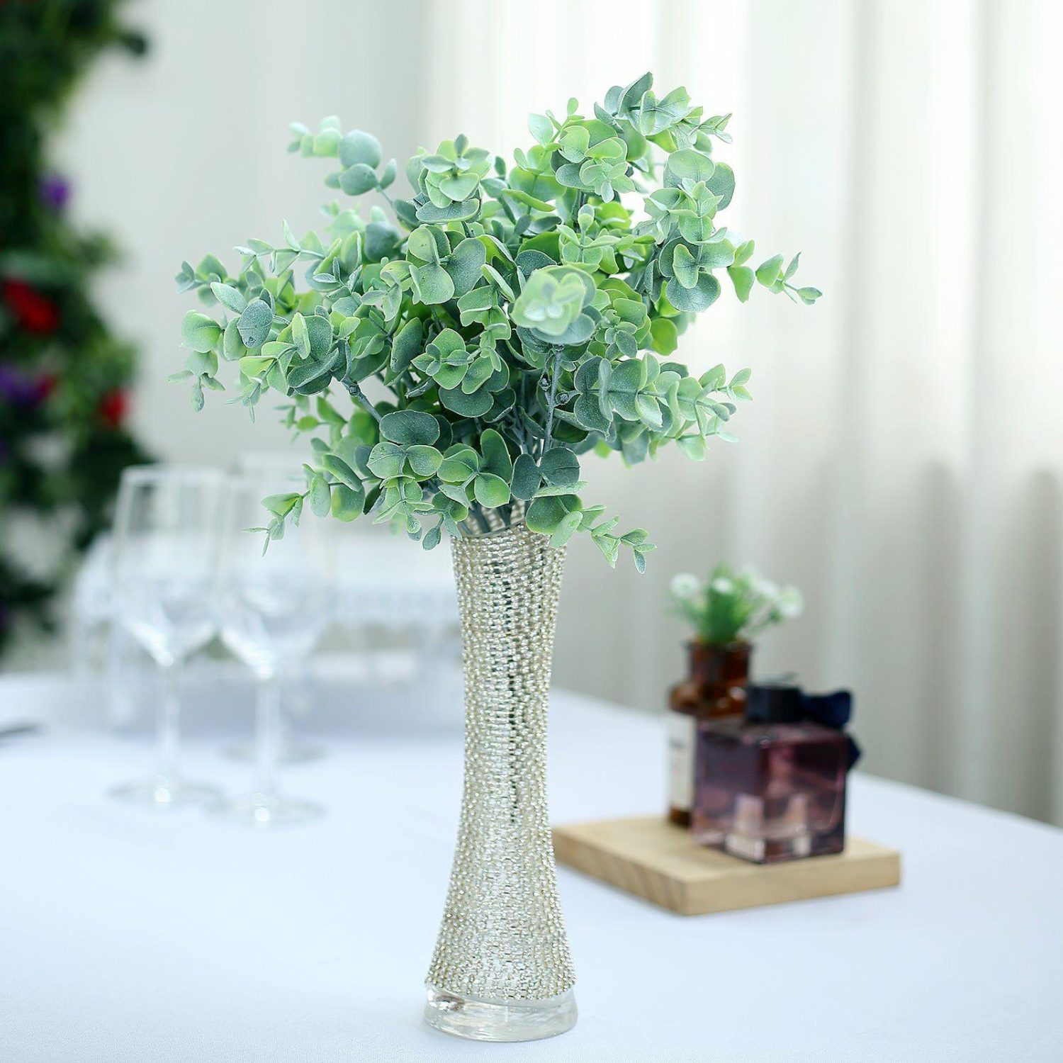 Eucalyptus & Boxwood | 3 Bushes Artificial Eucalyptus Branches, Greenery Bouquet Plants 14″ Artificial Plants Eucalyptus & Boxwood