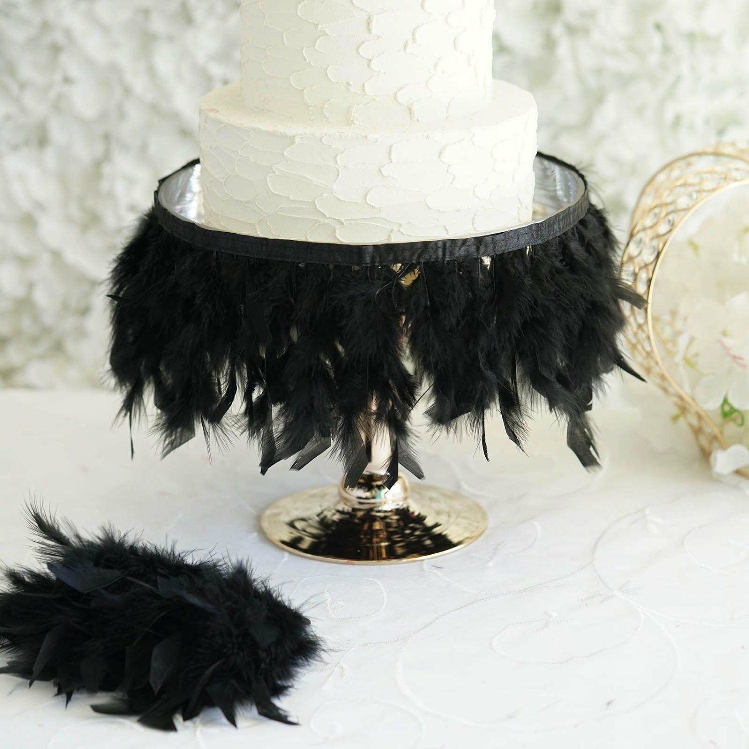 Feathers  | Black Real Turkey Feather Fringe Trim With Satin Ribbon Tape 39″ Feathers Black