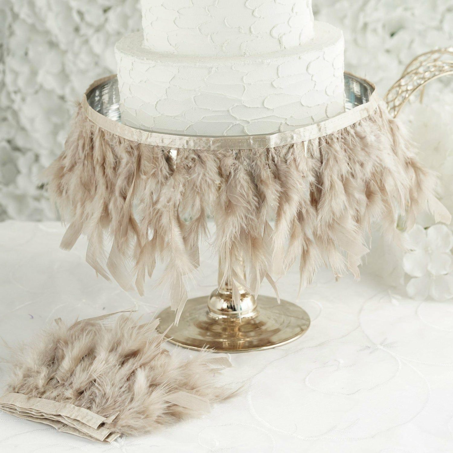 Feathers  | Natural Real Turkey Feather Fringe Trim With Satin Ribbon Tape 39″ Feathers Feathers