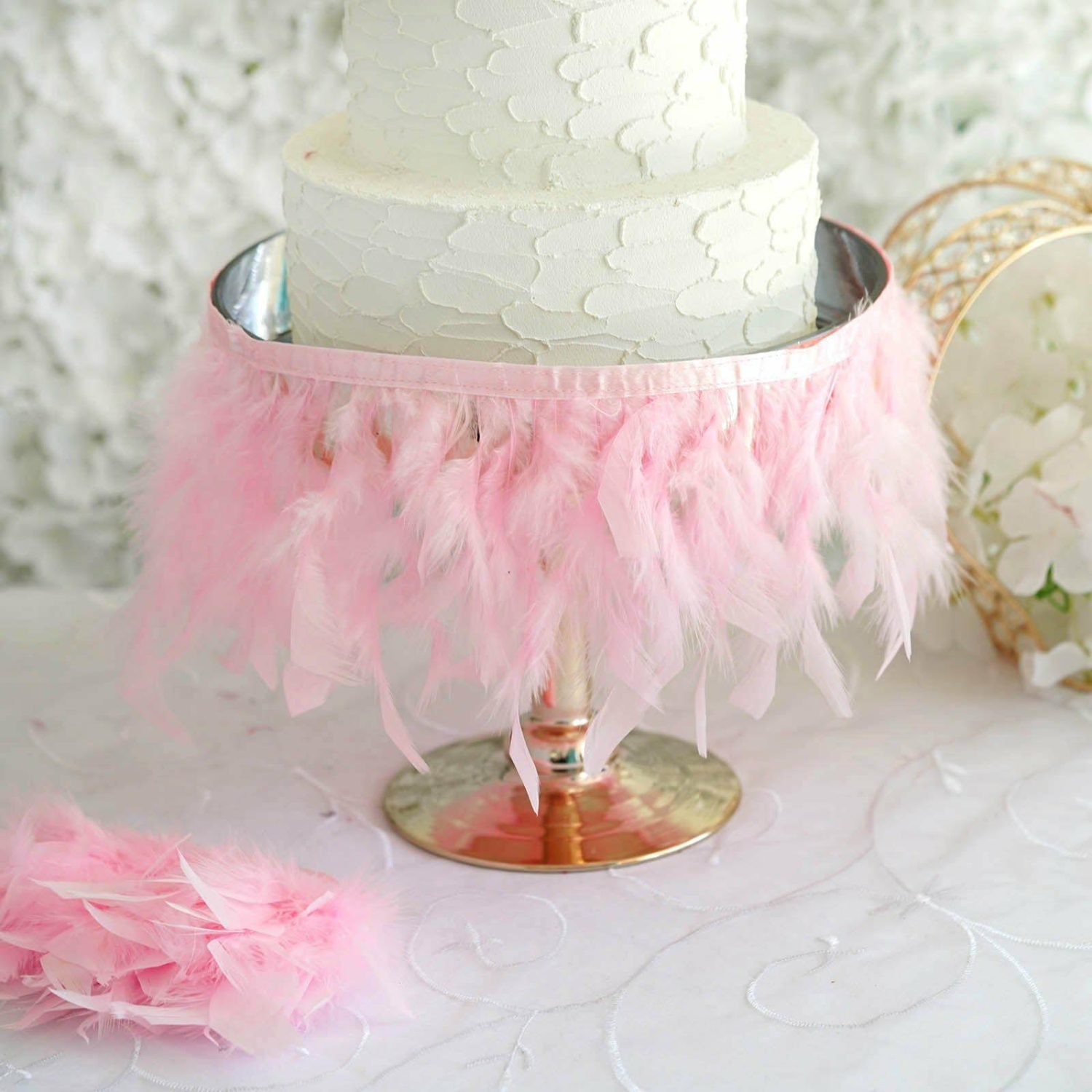 Feathers  | Pink Real Turkey Feather Fringe Trim With Satin Ribbon Tape 39″ Feathers Feathers