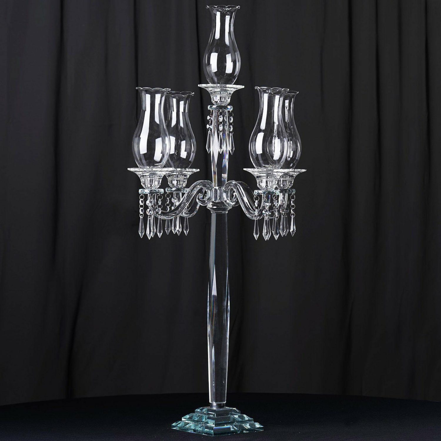 Floor Vase & Candelabra | 5 Arm Premium Crystal Glass Taper Candle Holder Candelabra With Chandelier Chains 40″ Display Props Floor Vase & Candelabra