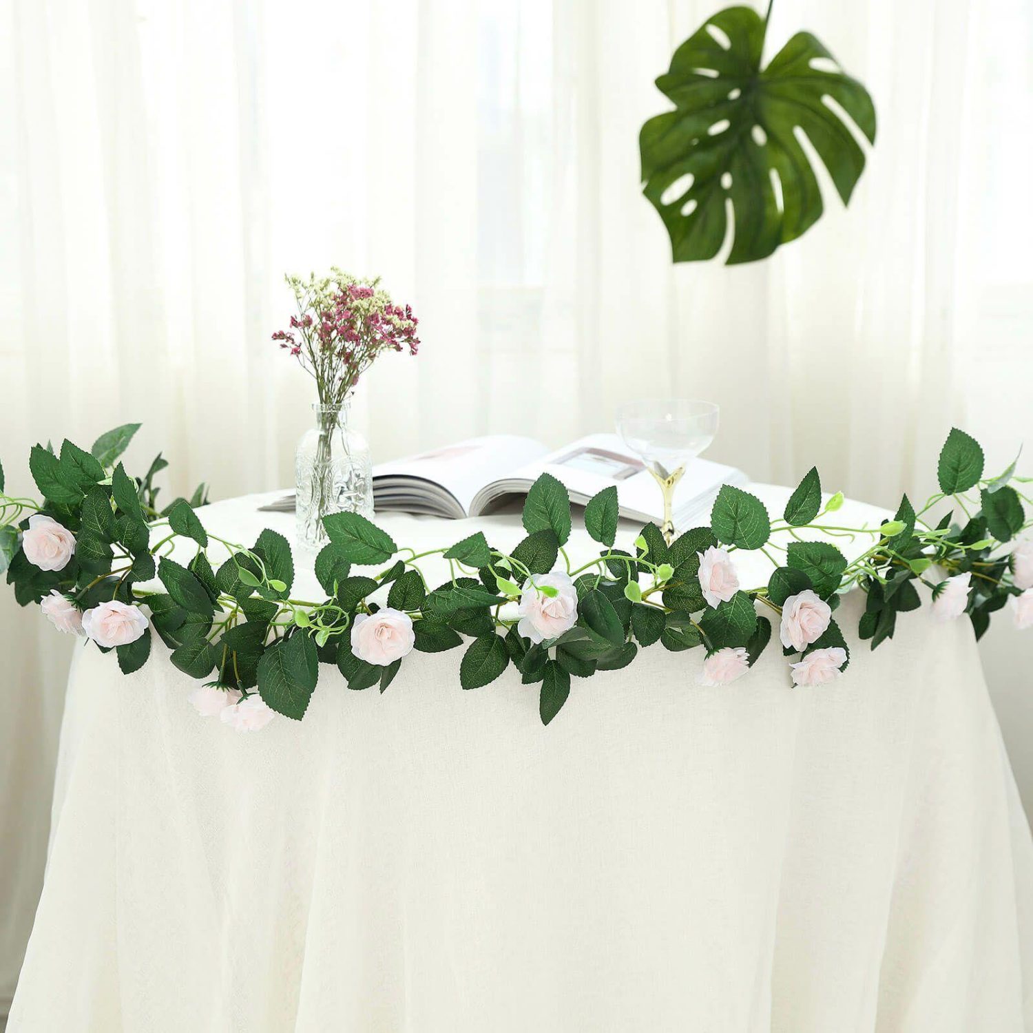 Floral Garlands | 20 Blush Artificial Silk Roses Flower Garland Vine 6ft Floral Garlands Blush