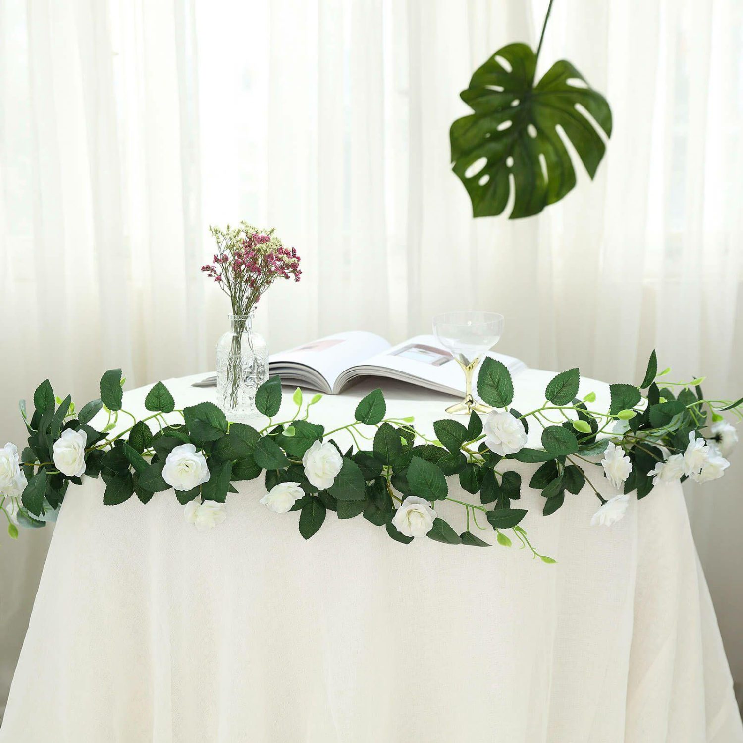 Floral Garlands | 20 Cream Artificial Silk Roses Flower Garland, Hanging Vine 6ft Floral Garlands Cream