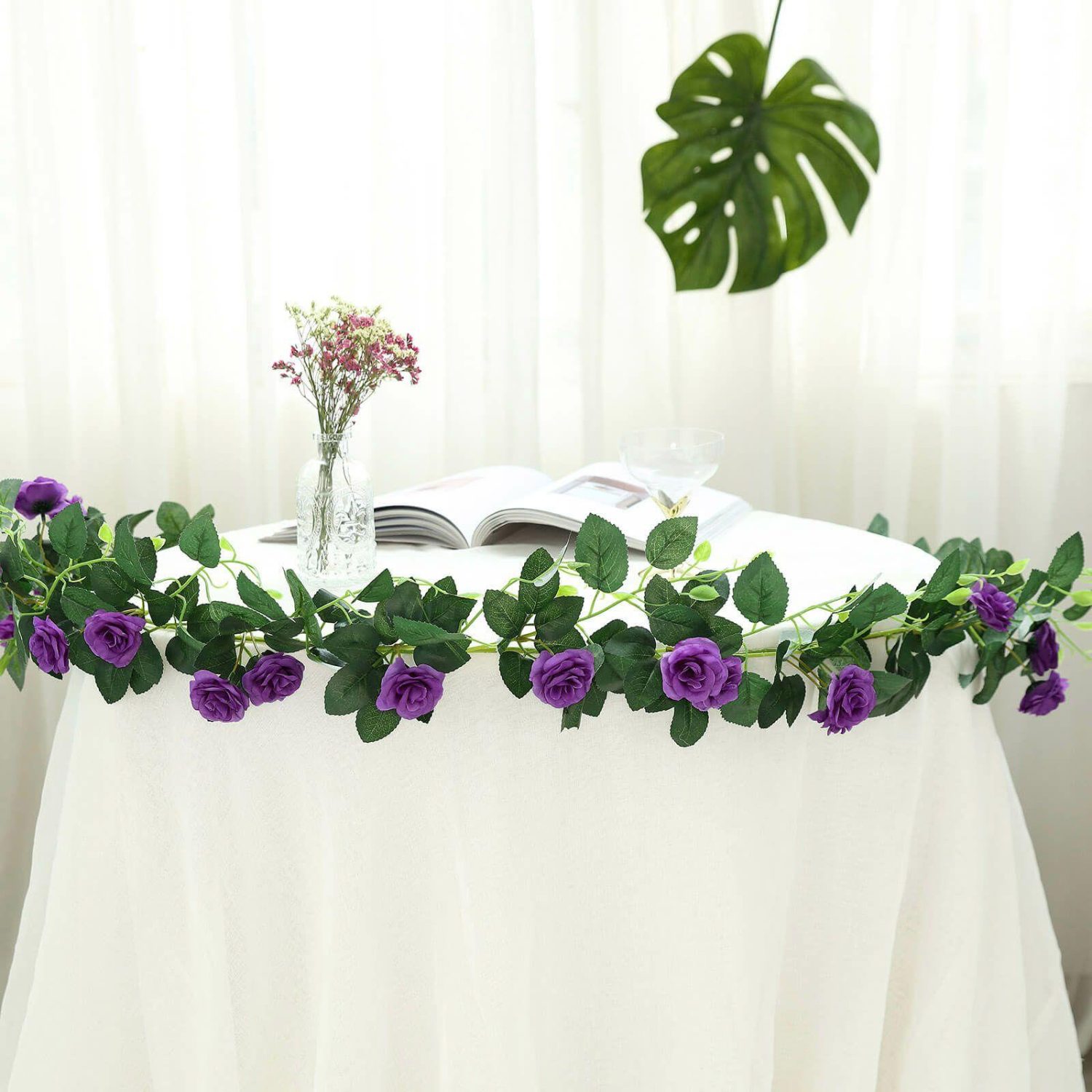 Floral Garlands | 20 Purple Artificial Silk Roses Flower Garland, Hanging Vine 6ft Floral Garlands Floral Garlands