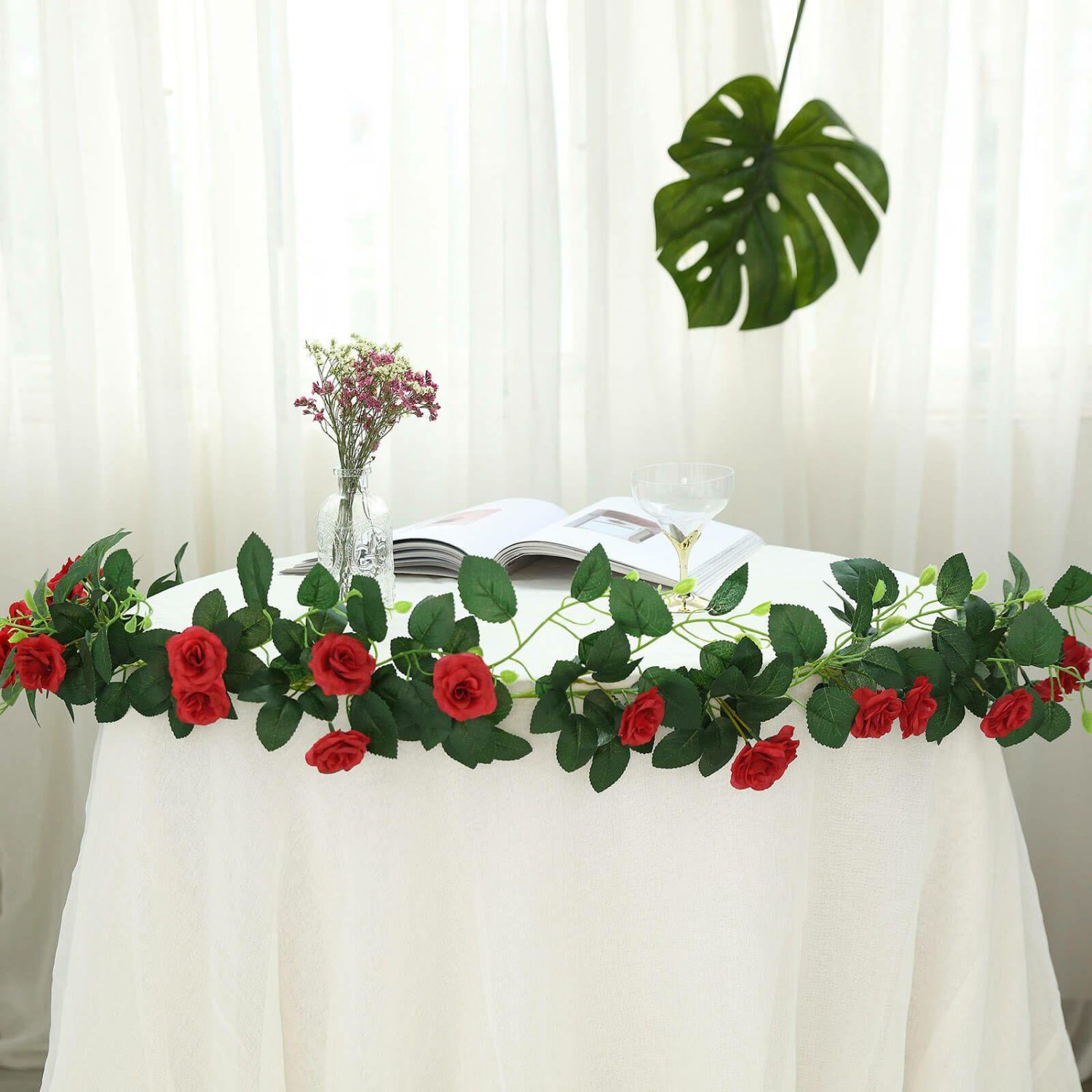 Floral Garlands | 20 Red Artificial Silk Roses Flower Garland, Hanging Vine 6ft Floral Garlands Floral Garlands