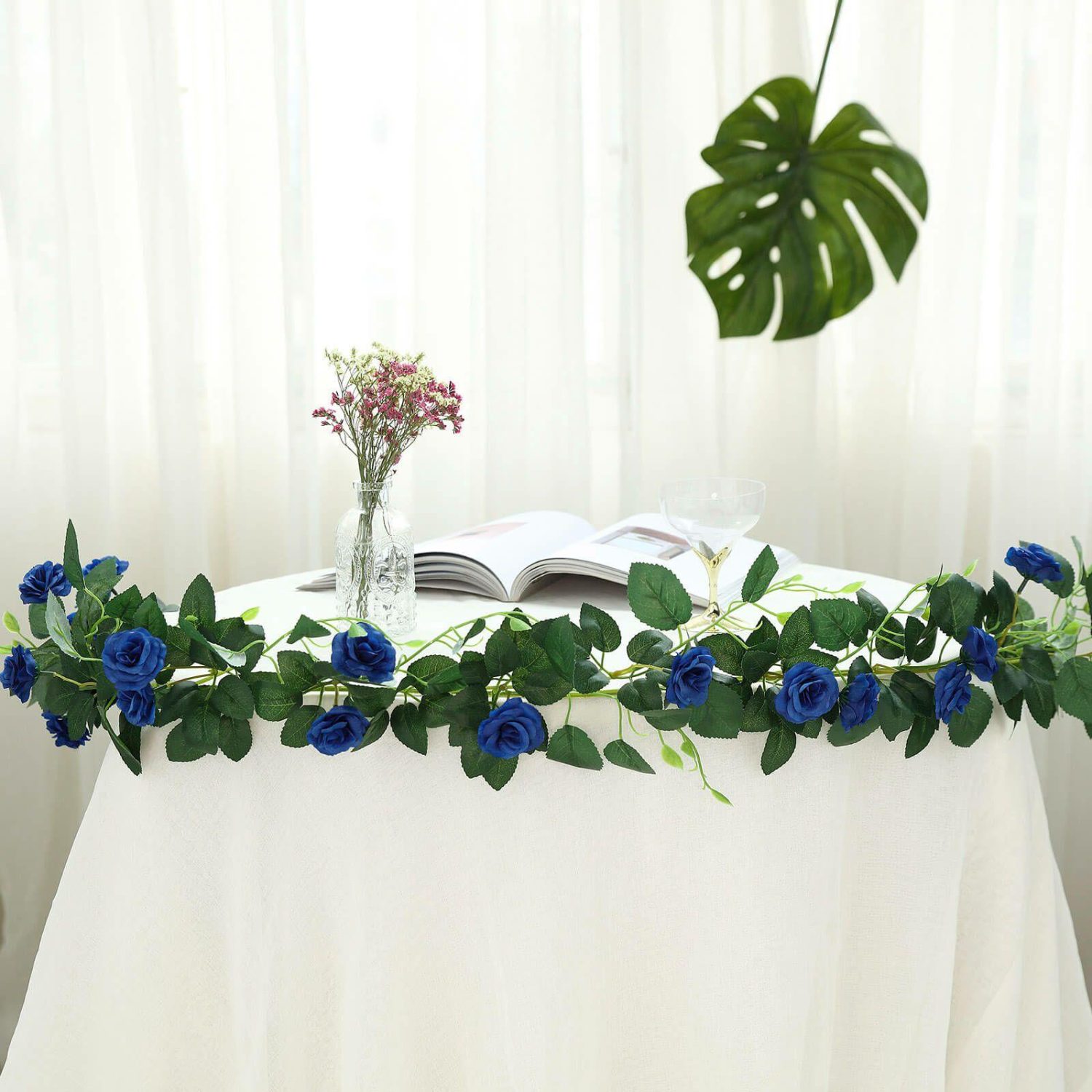 Floral Garlands | 20 Royal Blue Artificial Silk Roses Flower Garland, Hanging Vine 6ft Floral Garlands Floral Garlands