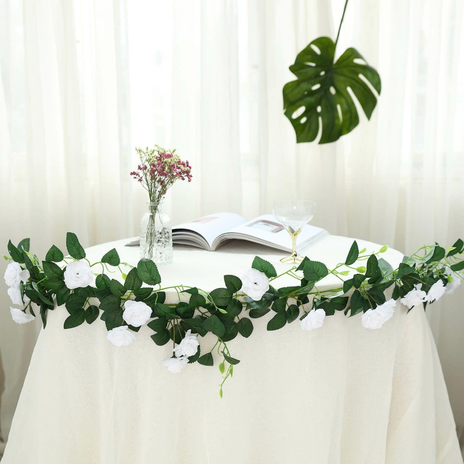 Floral Garlands | 20 White Artificial Silk Roses Flower Garland, Hanging Vine 6ft Floral Garlands Floral Garlands