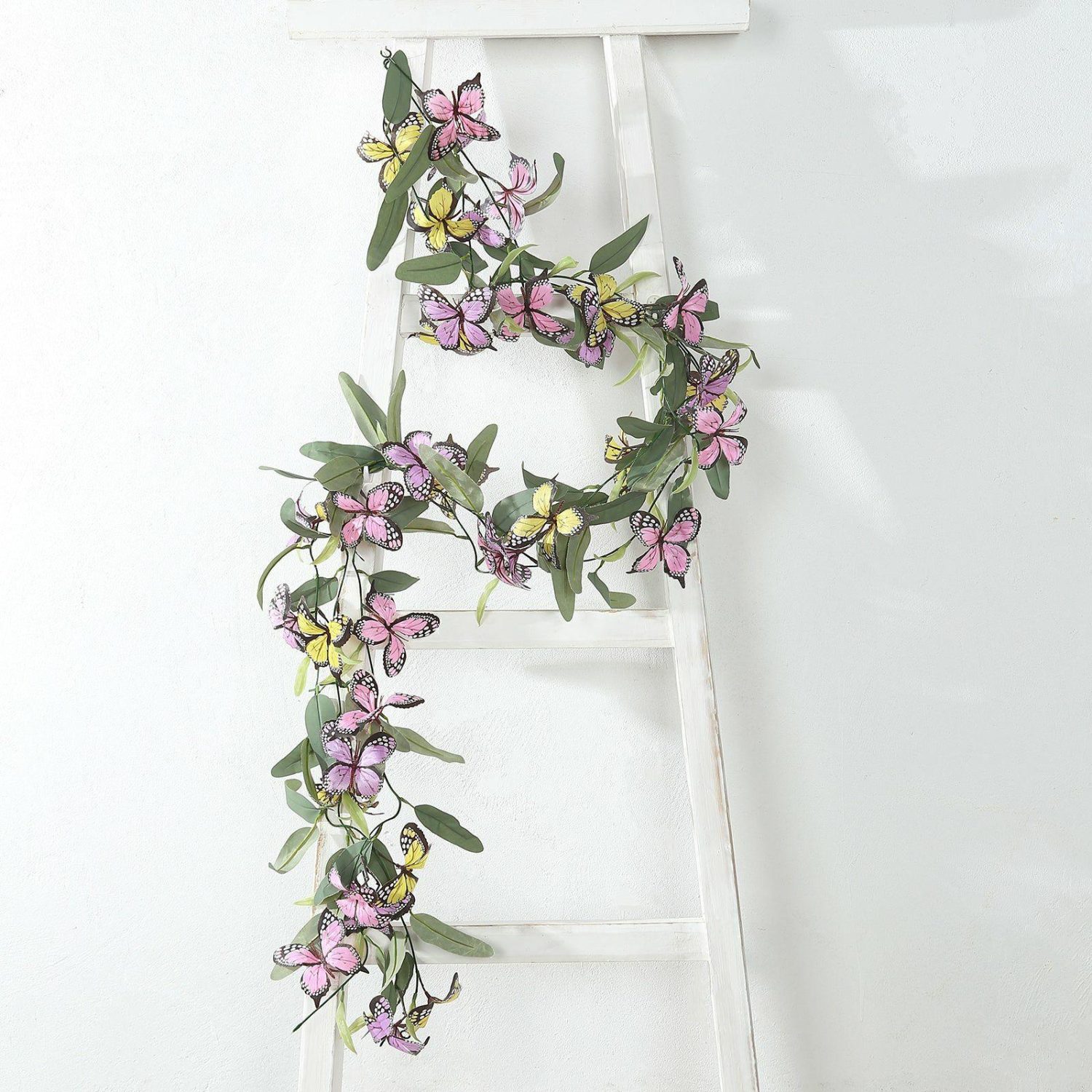 Floral Garlands | 3 Pack Faux Butterfly Flowers Garland with Willow Greenery Leaves, Artificial Garland Vines – 6ft Floral Garlands Butterfly Shaped Flower w/ Willow Leaves