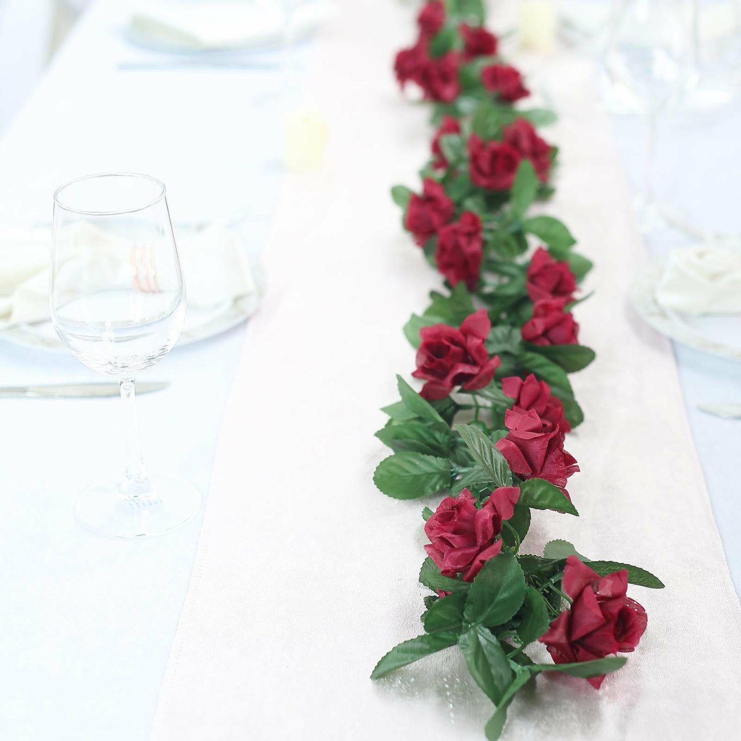 Floral Garlands | Burgundy Artificial Silk Rose Garland UV Protected Flower Chain 6ft Floral Garlands Burgundy