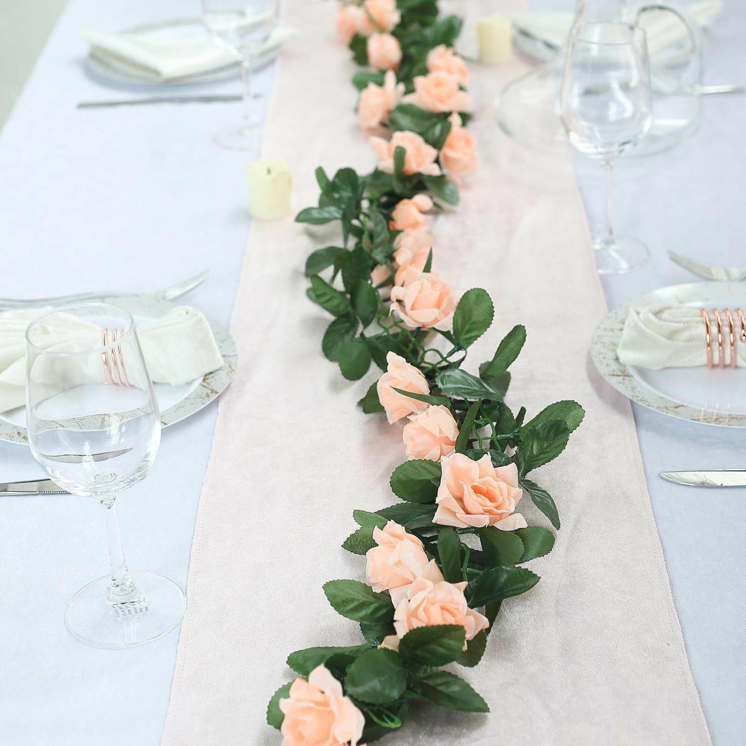 Floral Garlands | Peach Artificial Silk Rose Garland UV Protected Flower Chain 6ft Floral Garlands Floral Garlands