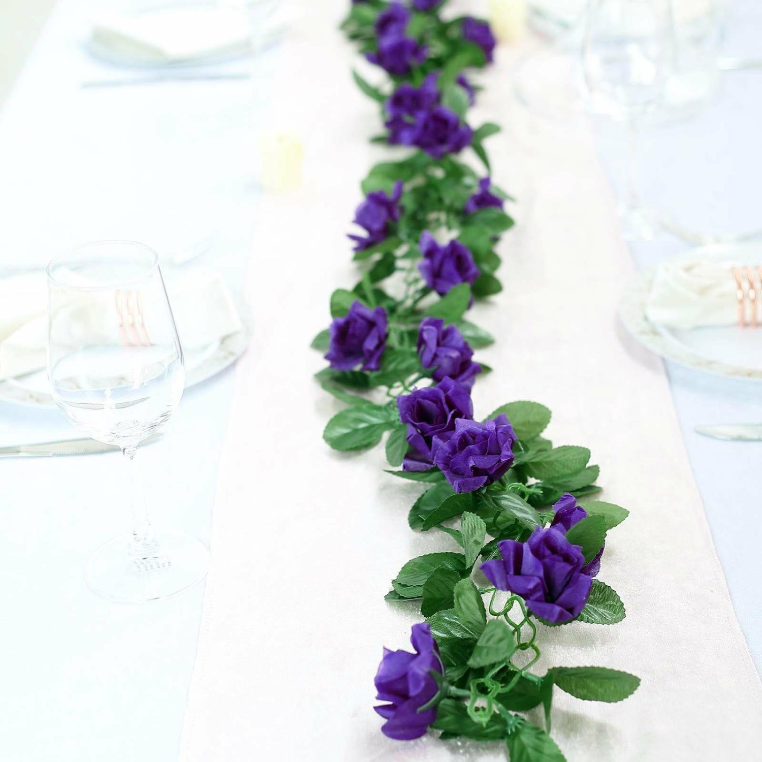 Floral Garlands | Purple Artificial Silk Rose Garland UV Protected Flower Chain 6ft Floral Garlands Floral Garlands